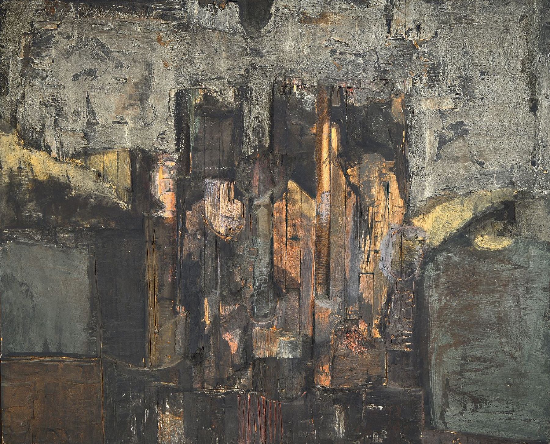 Lucio Munoz, (1929-1998) Castillo de Coca, Mischtechnik auf Holzplatte, verso sign., und dat. 1964, ca. 85x104 cm