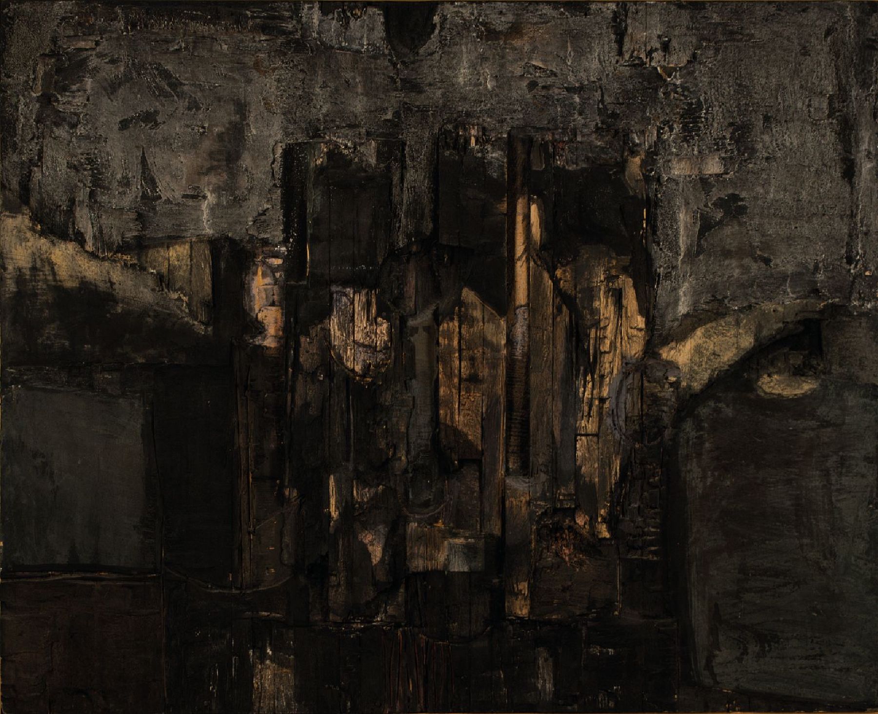 Detail b: Lucio Munoz, (1929-1998) Castillo de Coca, Mischtechnik auf Holzplatte, verso sign., und dat. 1964, ca. 85x104 cm