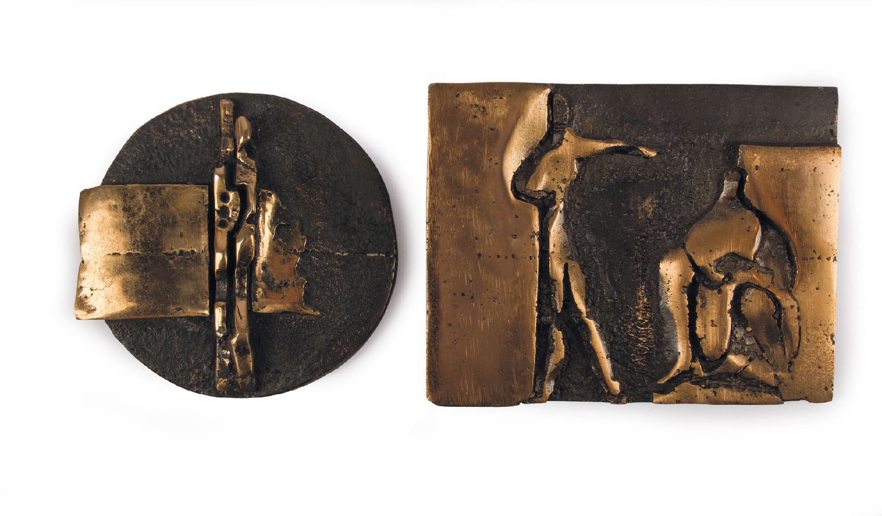 Helmut Lander, 1924 Weimar-2013 Darmstadt, Konvolut aus 2 Wandreliefs, Bronze, unterschiedlich monogrammiert und num., ca. 10x12,5, d. 9,5 cm