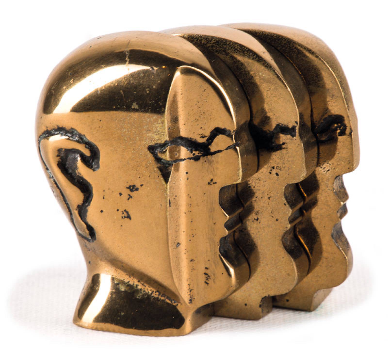 Helmut Lander, 1924 Weimar-2013 Darmstadt, Kopf, dreiteilige Bronzeskulptur, monogram. La, num. 21, ca. 8x6x5 cm