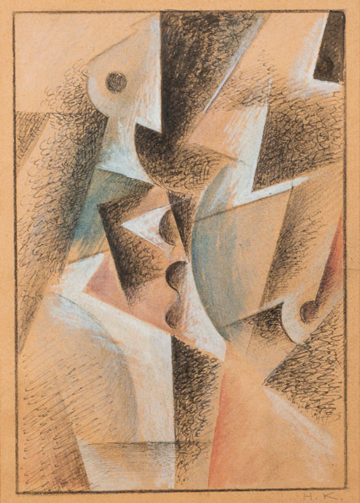 Nina Osipovna Kogan, 1887 St. Petersburg-1942 Leningrad, Komposition, Kreide/Bleistift/Aquarell auf Papier, re unten monogram. H.K. (kyrillisch für ...