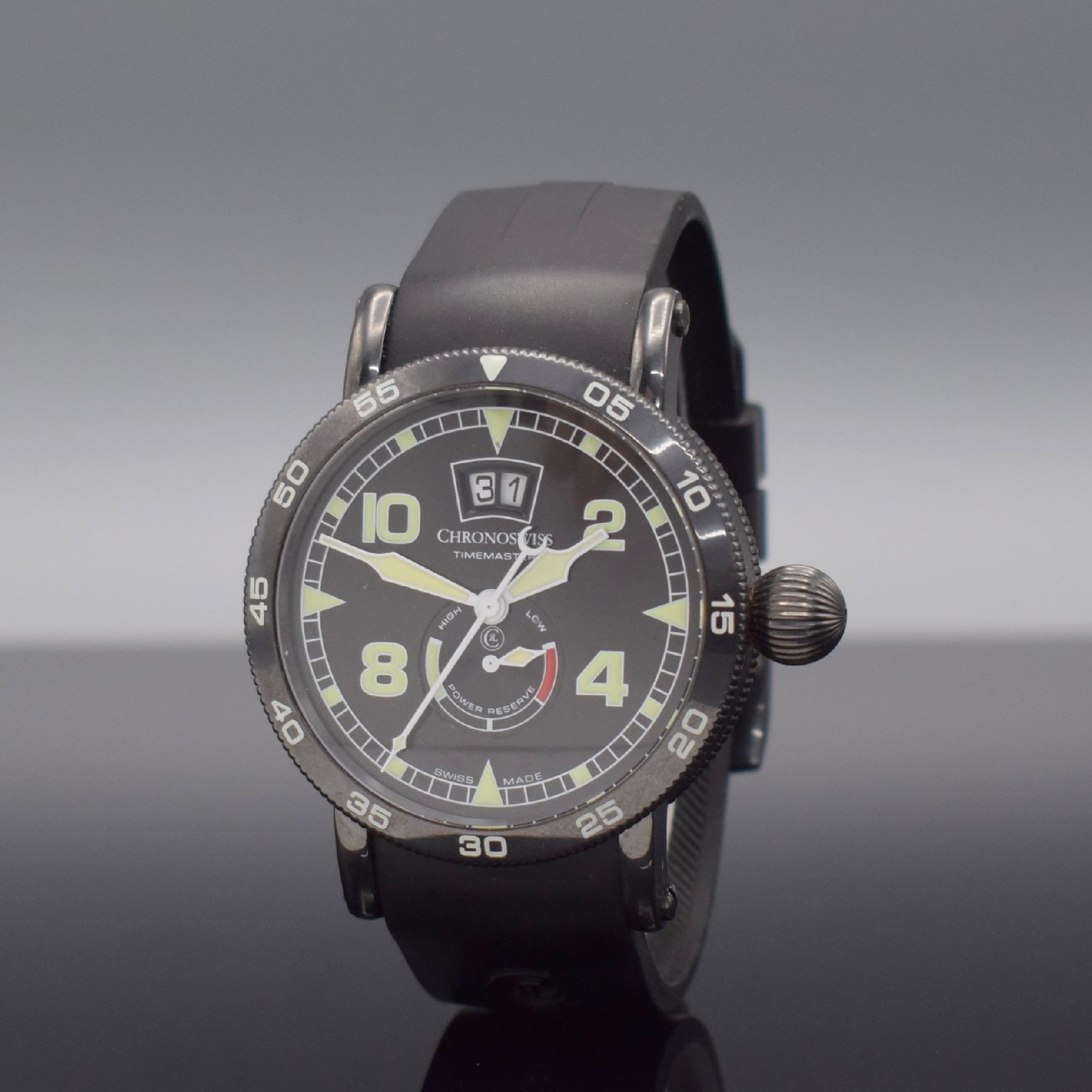 Detail b: CHRONOSWISS Timemaster Herrenarmbanduhr mit Großdatum & Gangreserveanzeige, Automatik, Ref. CH 3535 ST, PVD beschichtetes Edelstahlgeh. inkl. orig. ...