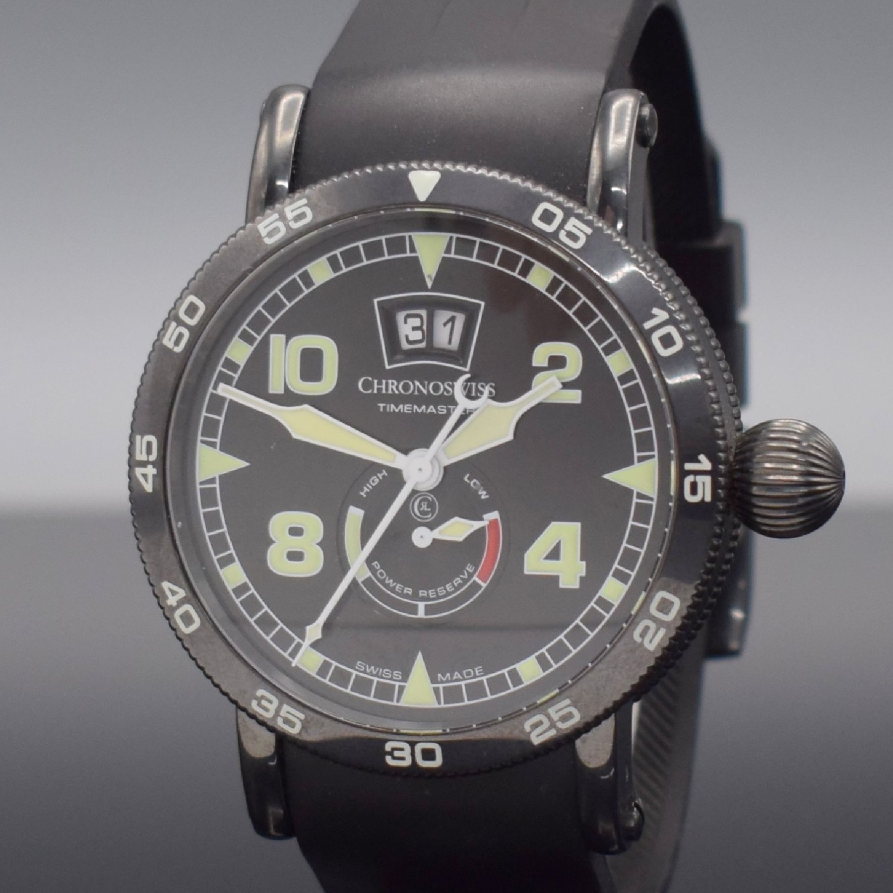 Detail c: CHRONOSWISS Timemaster Herrenarmbanduhr mit Großdatum & Gangreserveanzeige, Automatik, Ref. CH 3535 ST, PVD beschichtetes Edelstahlgeh. inkl. orig. ...