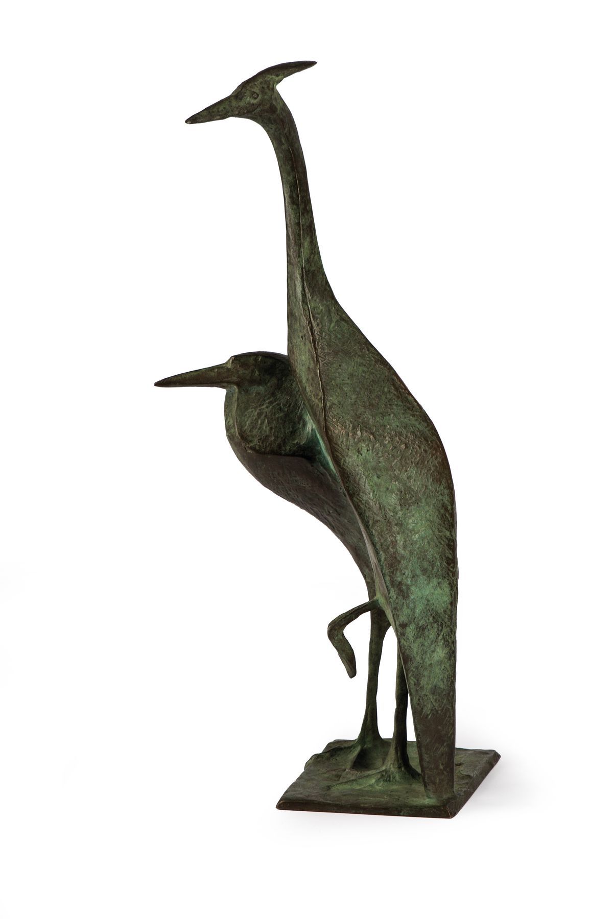 Fritz Paul Melis, 1913-1982, Fischreiher, Bronzeskulptur mit grüner Patina, H. 33 cm