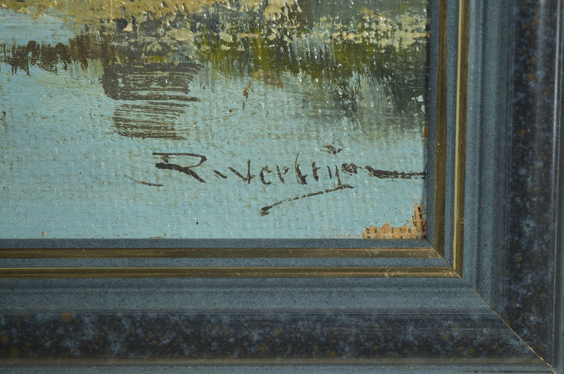 Detail a: Robert Verheijen, 1877 Amsterdam-1960, Gehöft an Uferlandschaft, Öl/Lwd, rechts unten signiert, ca. 30x40cm, R.