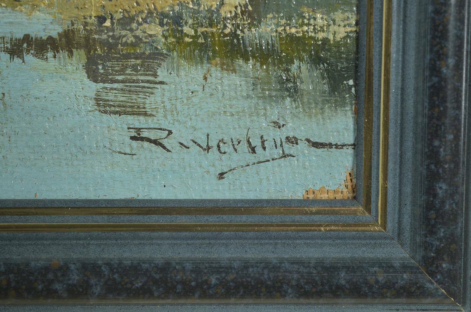 Detail c: Robert Verheijen, 1877 Amsterdam-1960, Gehöft an Uferlandschaft, Öl/Lwd, rechts unten signiert, ca. 30x40cm, R.
