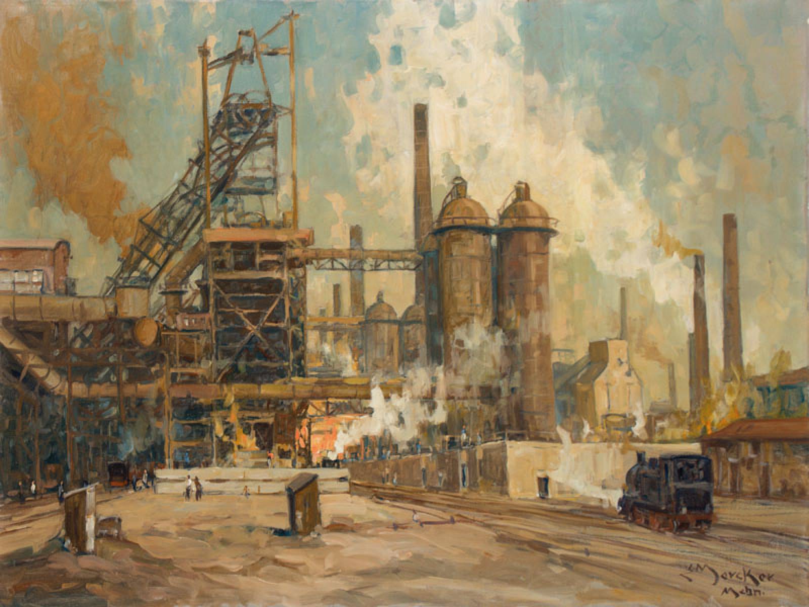 Erich Mercker, 1891-1973, Industrielandschaft, Öl/Lwd, re unten sign., ca. 60,5x80 cm