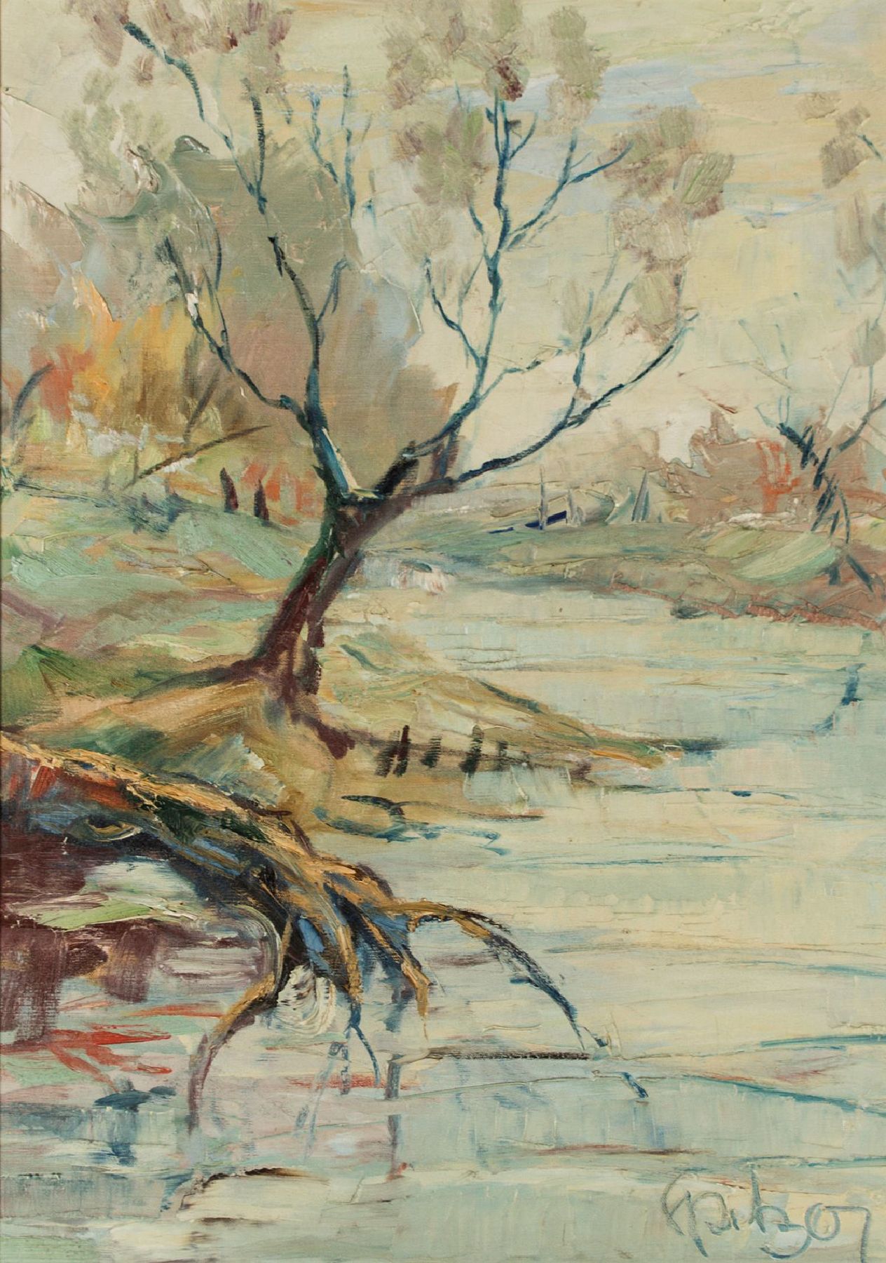 Karl Philipp Spitzer, 1887-1954 Speyer, Altrhein, Öl/Lwd, sign., ca. 70x50,5 cm, Rahmen