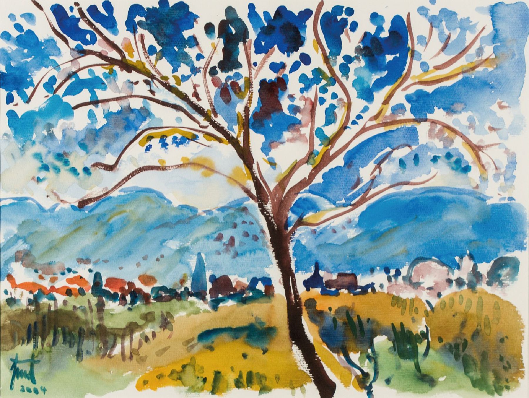 Georg Günther Zeuner, 1923 Dresden - 2011 Speyer, Landschaft, Aquarell, sign., dat. 2004, PP-Ausschnitt ca. 34x44,5 cm, unter Glas gerahmt, gesamt ...