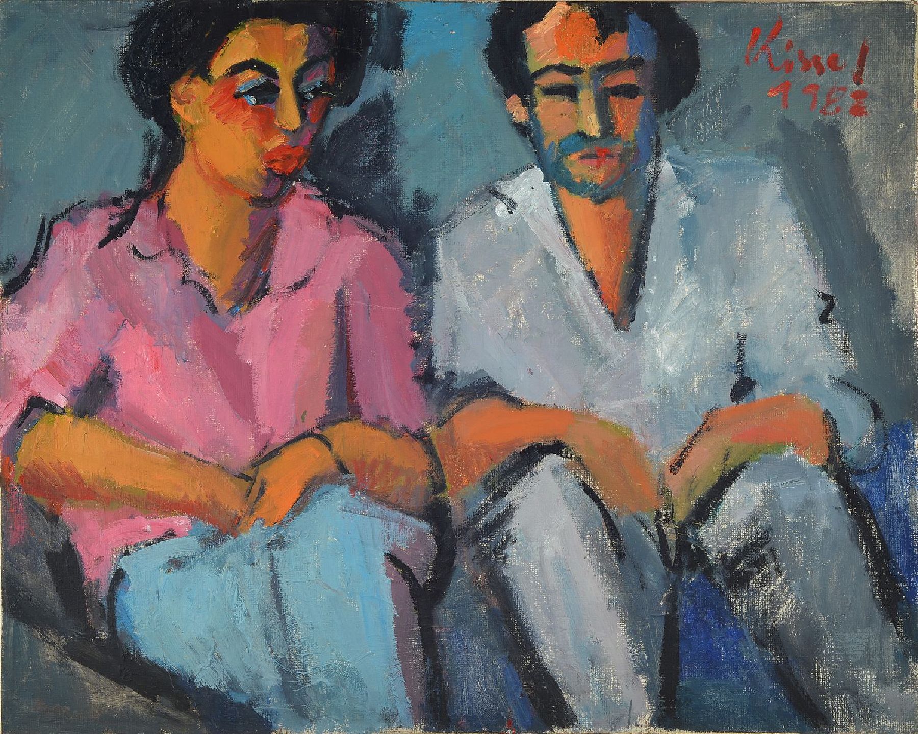 Gernot Kissel, 1939-2008 Worms, Paar, Öl auf grober Leinwand, rechts oben signiert und datiert 1982, ca. 80x100cm
