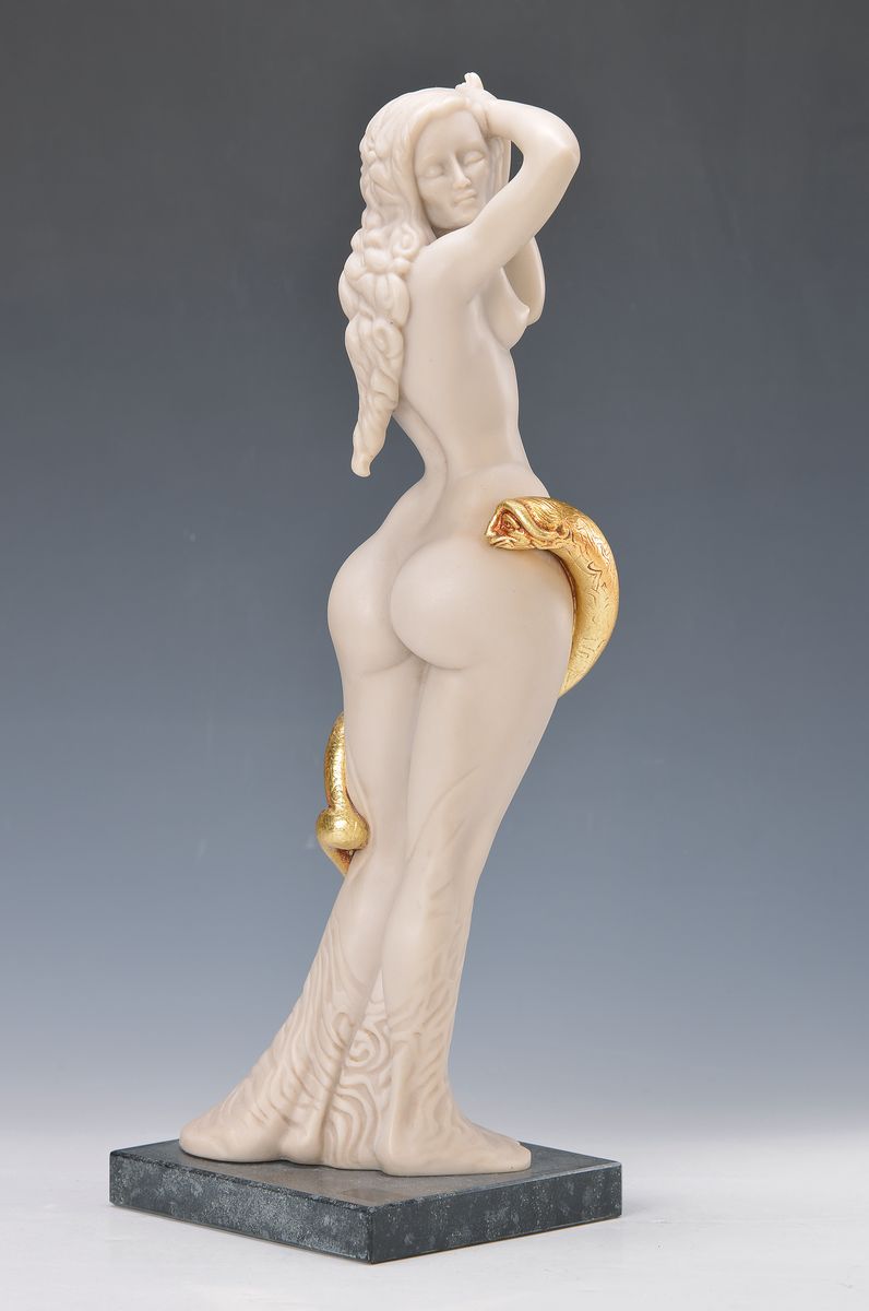 Ernst Fuchs, 1930-2015, Frau Lot, Skulptur, Kunstguss, teilvergoldet, num. 249/500, sign.,Steinplinthe, H. ca. 44cm