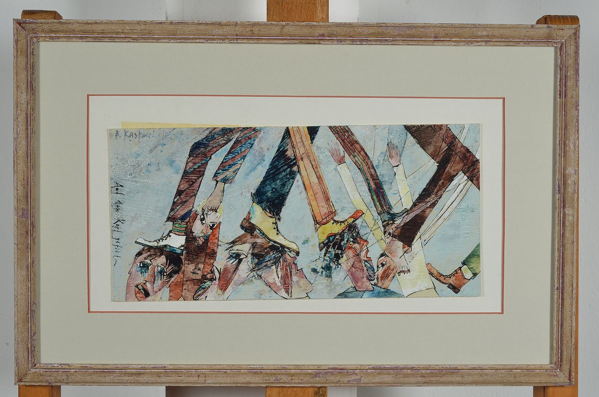 Detail k: Bernd Kastenholz, geb. 1949 Speyer, tätig in Gleisweiler, Studium an der Akademie Stuttgart, hier: Auf den Kopf getreten, Öl und Gouache auf ...