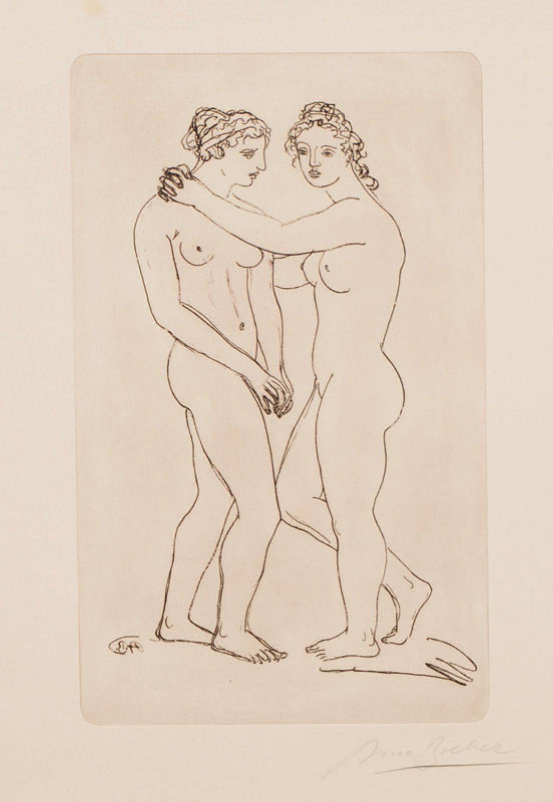 Arno Breker, 1900-1991, Radierung, handsign., Platte 31x19 cm, unter Glas gerahmt, gesamt 63x48 cm, Blatt leicht gebräunt