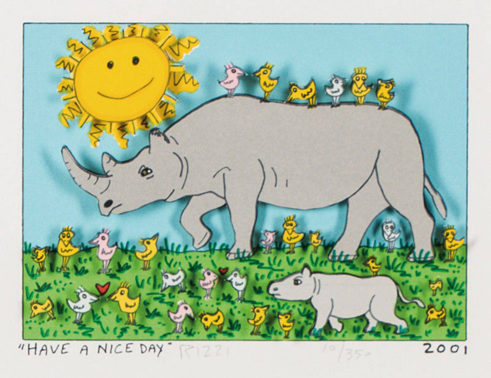 James Rizzi, 1950-2011, Have A Nice Day, 3D-Lithografie, handsign., dat. 2001, num. 10/350, Motiv ca. 11,5x16 cm, unter Glas gerahmt, gesamt 40x42,5 ...