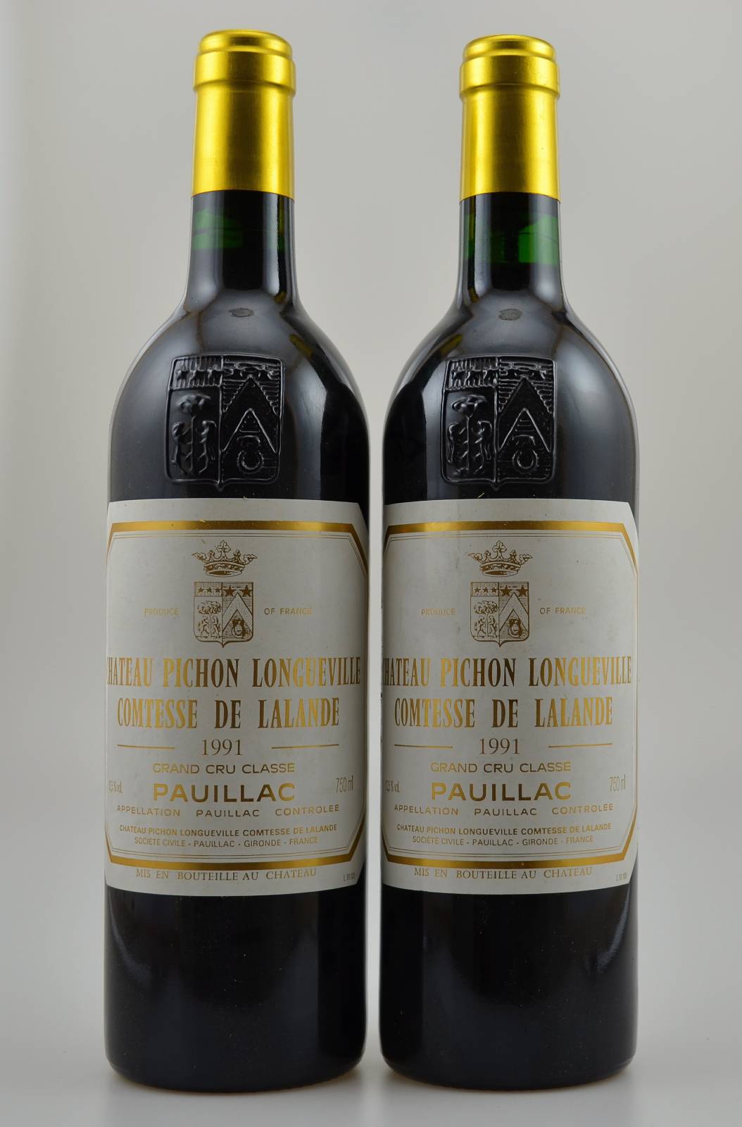 2 Flaschen 1991 Chateau Pichon Longueville Comtesse de Lalande, Pauillac, Grand Cru Classe, je ca. 75 cl, 12,5 % Vol., Füllstände: je ca. into ...