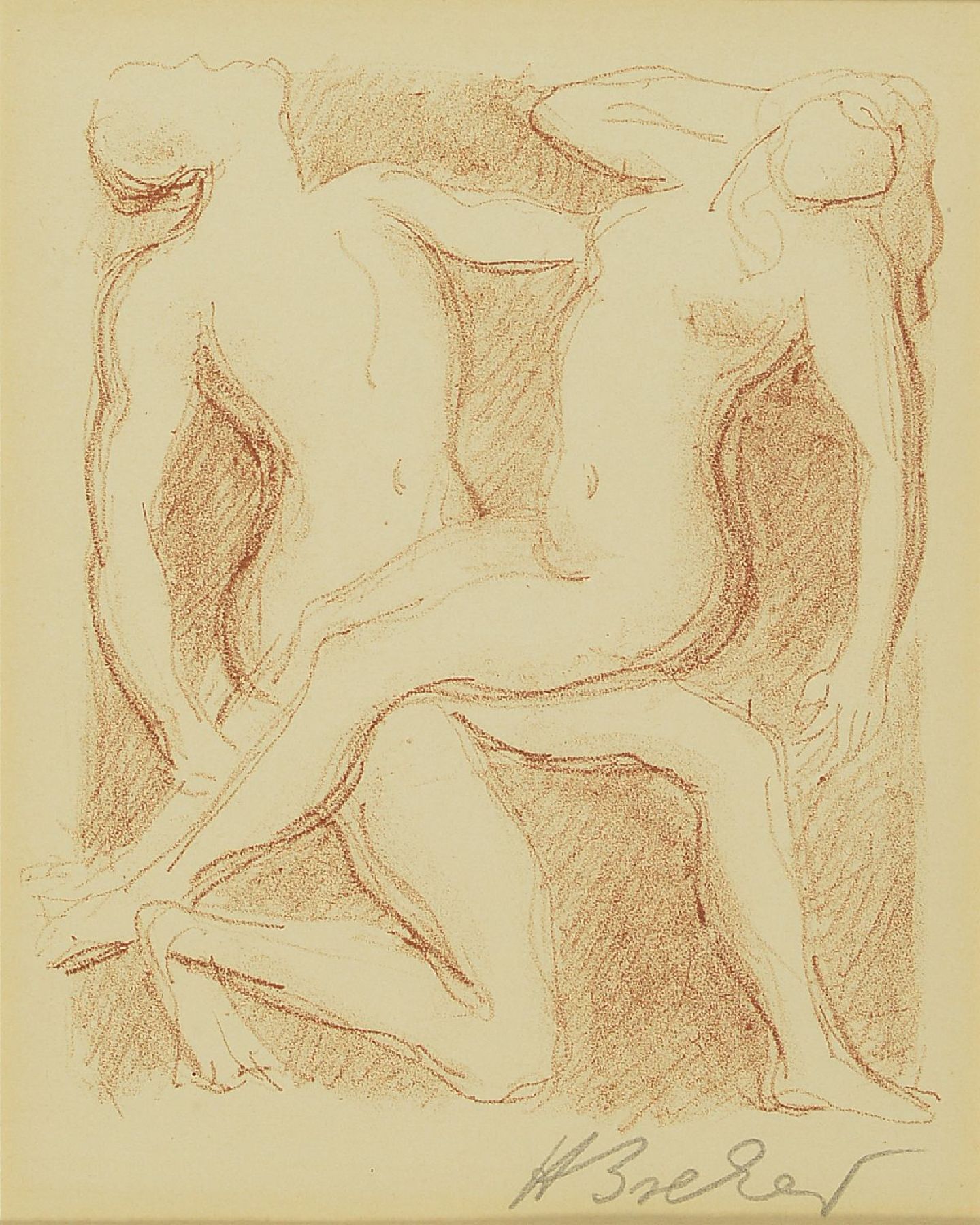Detail a: Arno Breker, 1900 Elberfeld - 1991 Köln, zwei Lithographien: zwei Akte, handsigniert, ca. 22.5x 18cm/45 x 40 cm, PP., Rahmen und liegender ...