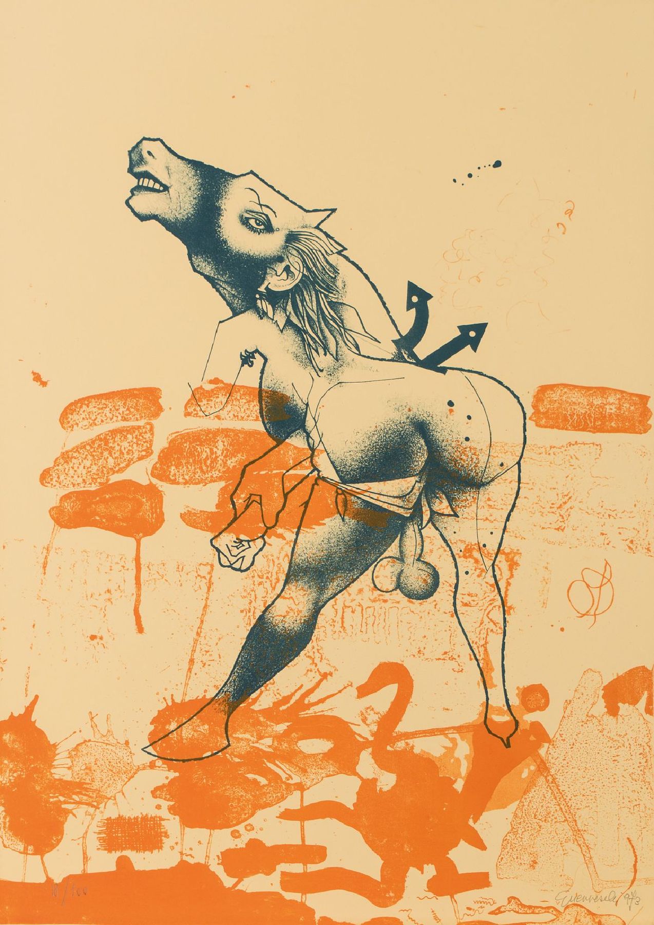 Giuseppe Guerreschi, 1929-1985, Surreale Komposition, handsign., num. 18/100, Blattgr. 50x70 cm