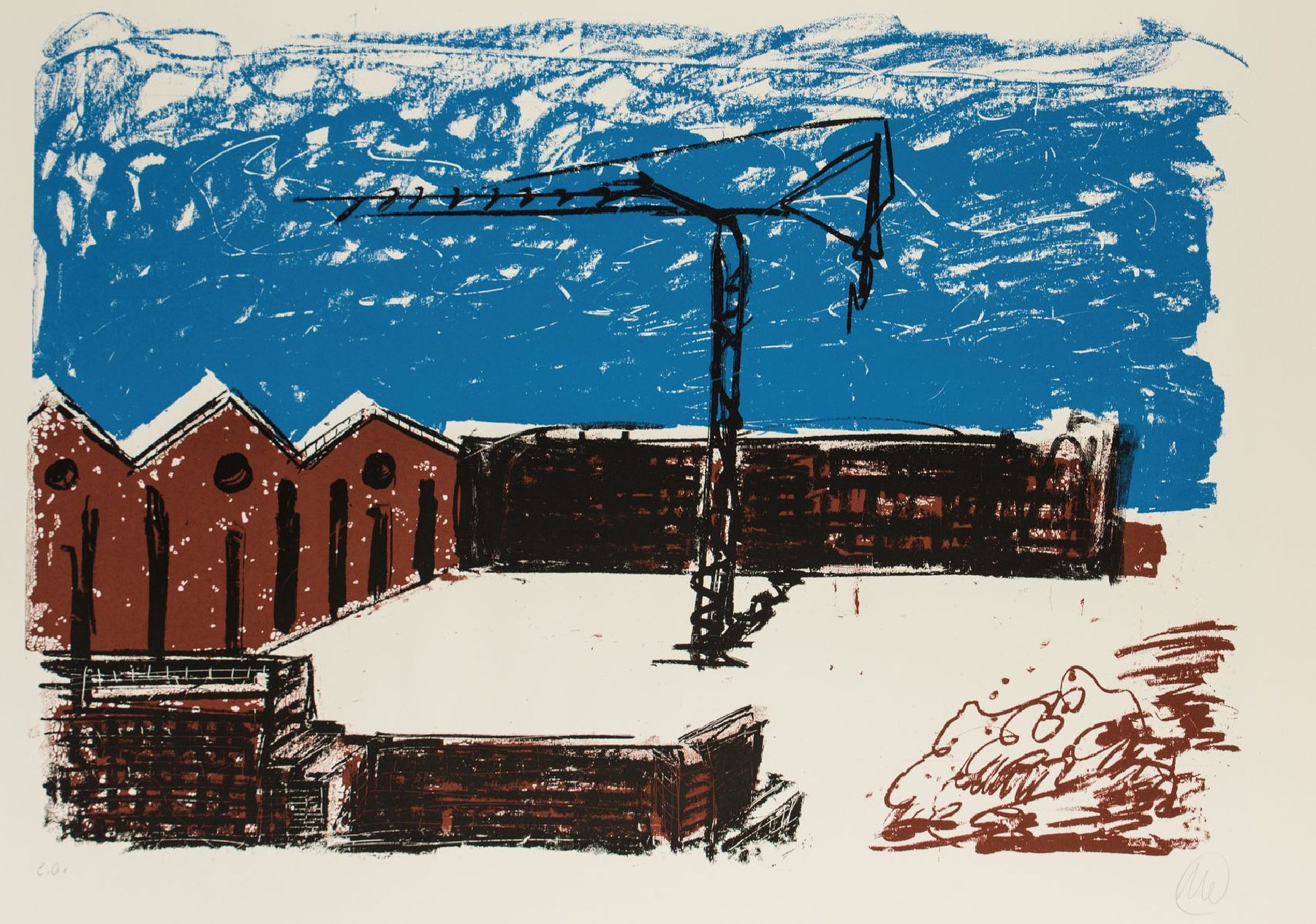 Markus Lüpertz, geb. 1941, Industrielandschaft, Farbserigraphie, handsign., bezeichnet e.a., Blattgr. 81x120 cm