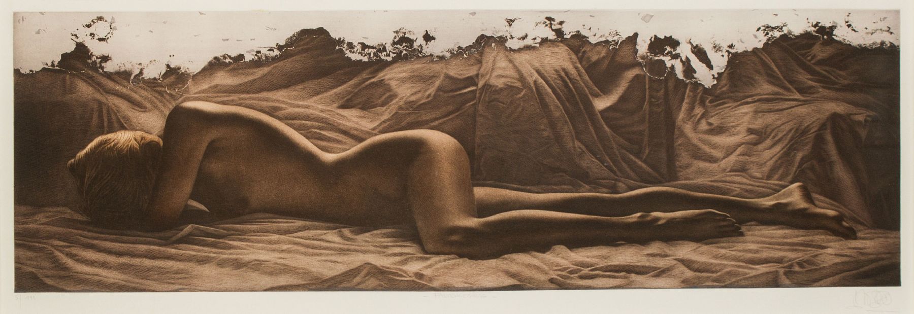 Willi Kissmer, geb. 1951, Faltengebirge, Farbradierung, handsign., betitelt, num. 5/199, Platte 31x97 cm, unter Glas gerahmt, gesamt 64x130 cm