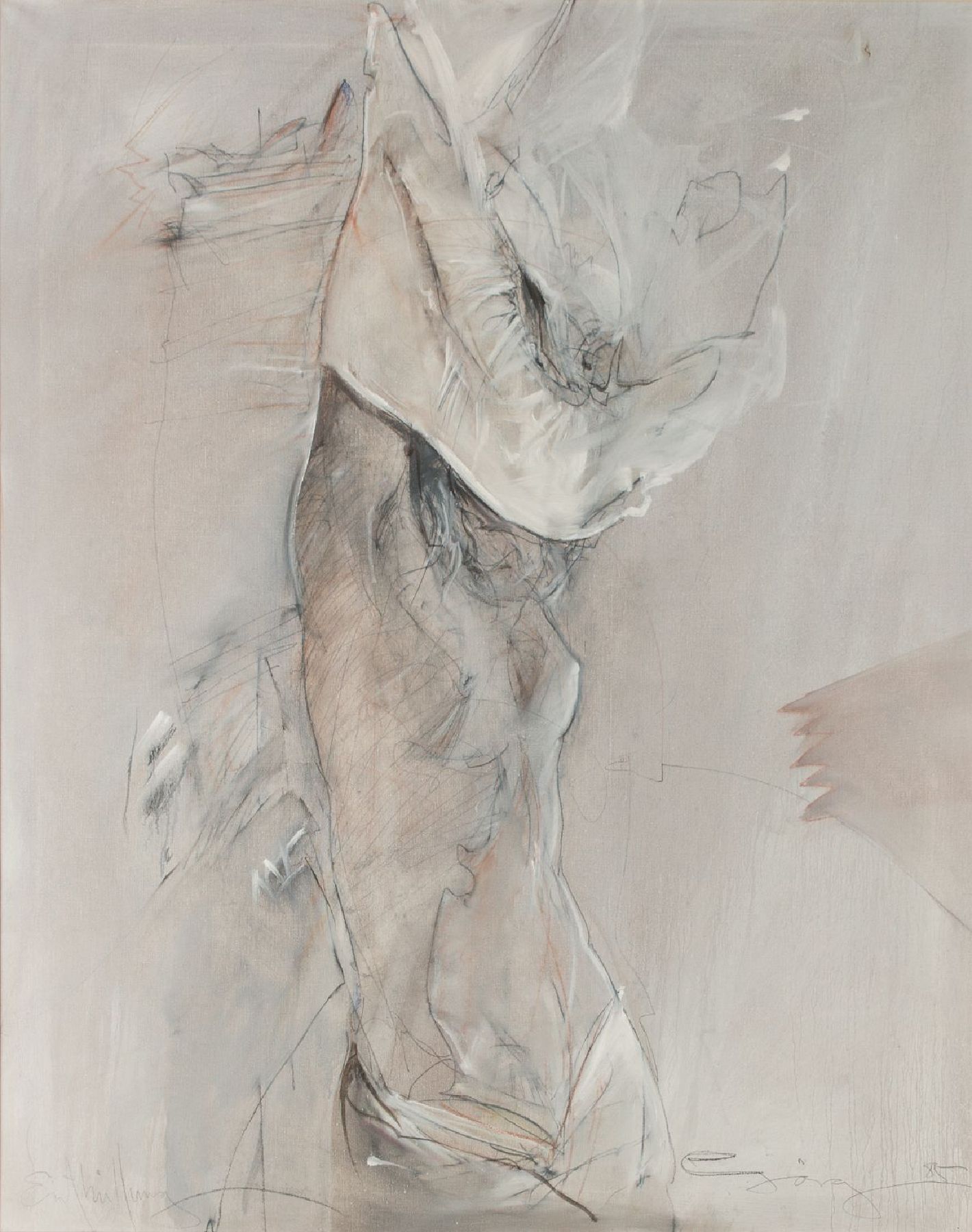 Jürgen Görg, geb. 1951, Enthüllung, Öl/Mischtechnik auf Lwd, sign., dat. 85, ca. 100x80 cm, Rahmen