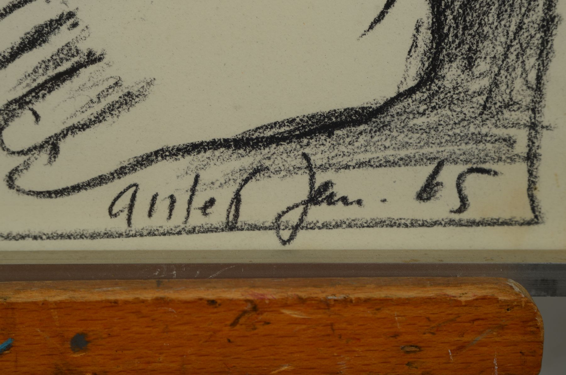 Detail b: Horst Antes, 1936 Heppenheim, lebt in Castellina/Chianti und Karlsruhe, hier: Kohlezeichnung und Farbkreide, ohne Titel, männliche und weibliche ...