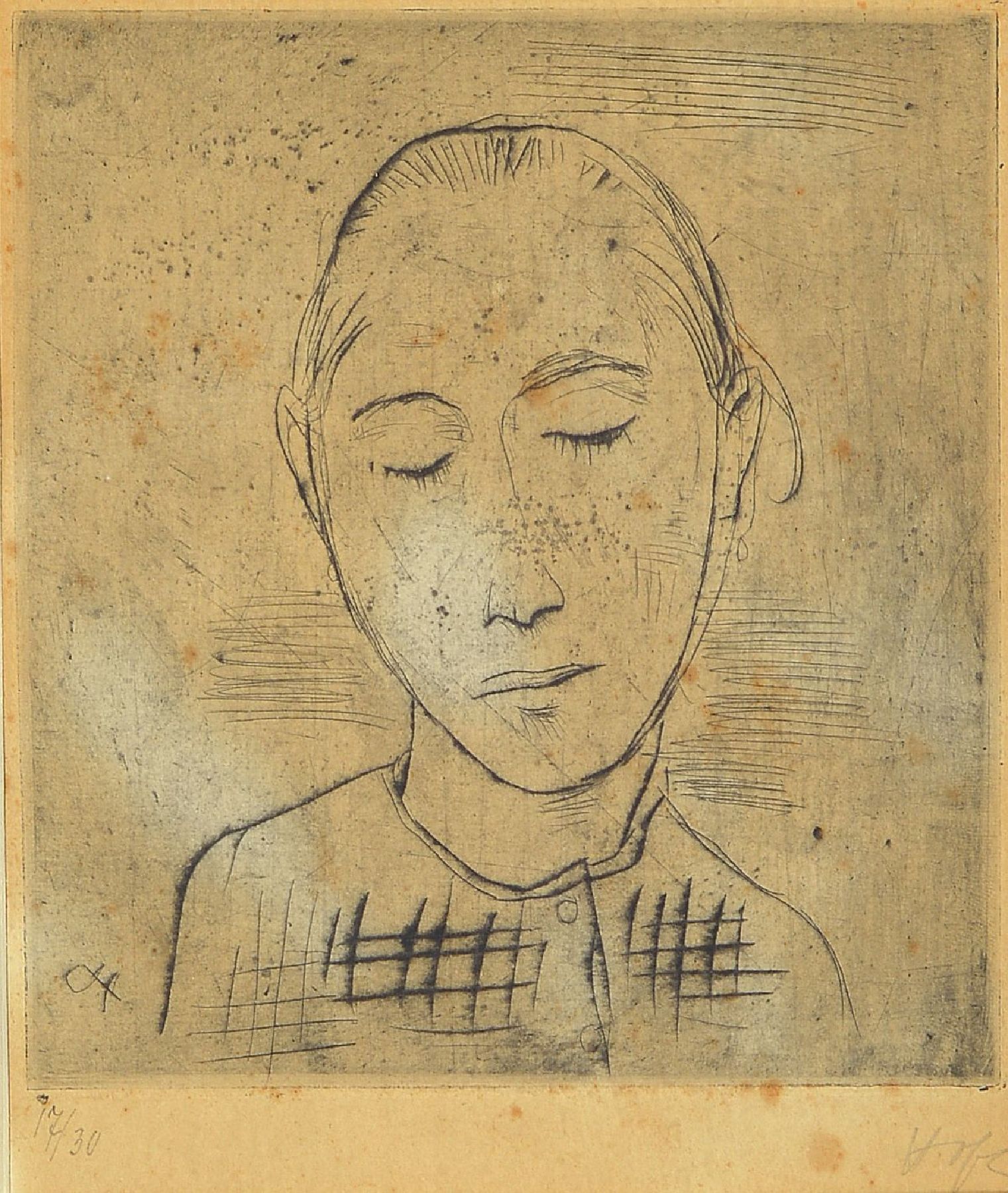 Karl Hofer, 1878-1955, Radierung, handsign., num. 17/30, Blatt stockfleckig, unter Glas gerahmt, Platte ca. 16,5x15 cm, gesamt 41x36 cm