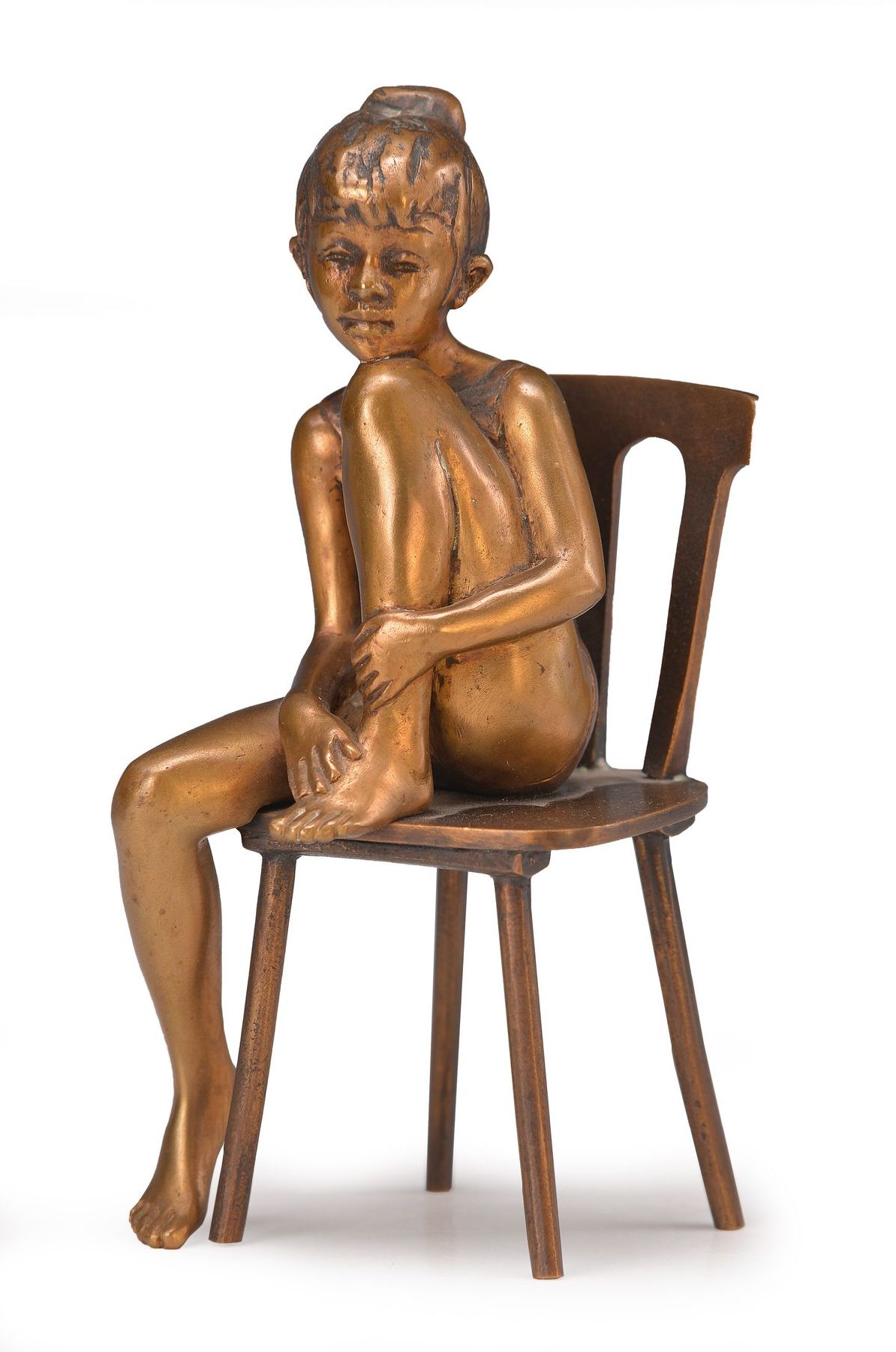 Laszlo Kutas, geb. 1936 in Budapest, Mädchen auf einem Stuhl, Bronzeskulptur, sign., num. 22, H. 18 cm, inkl. Zertifikat