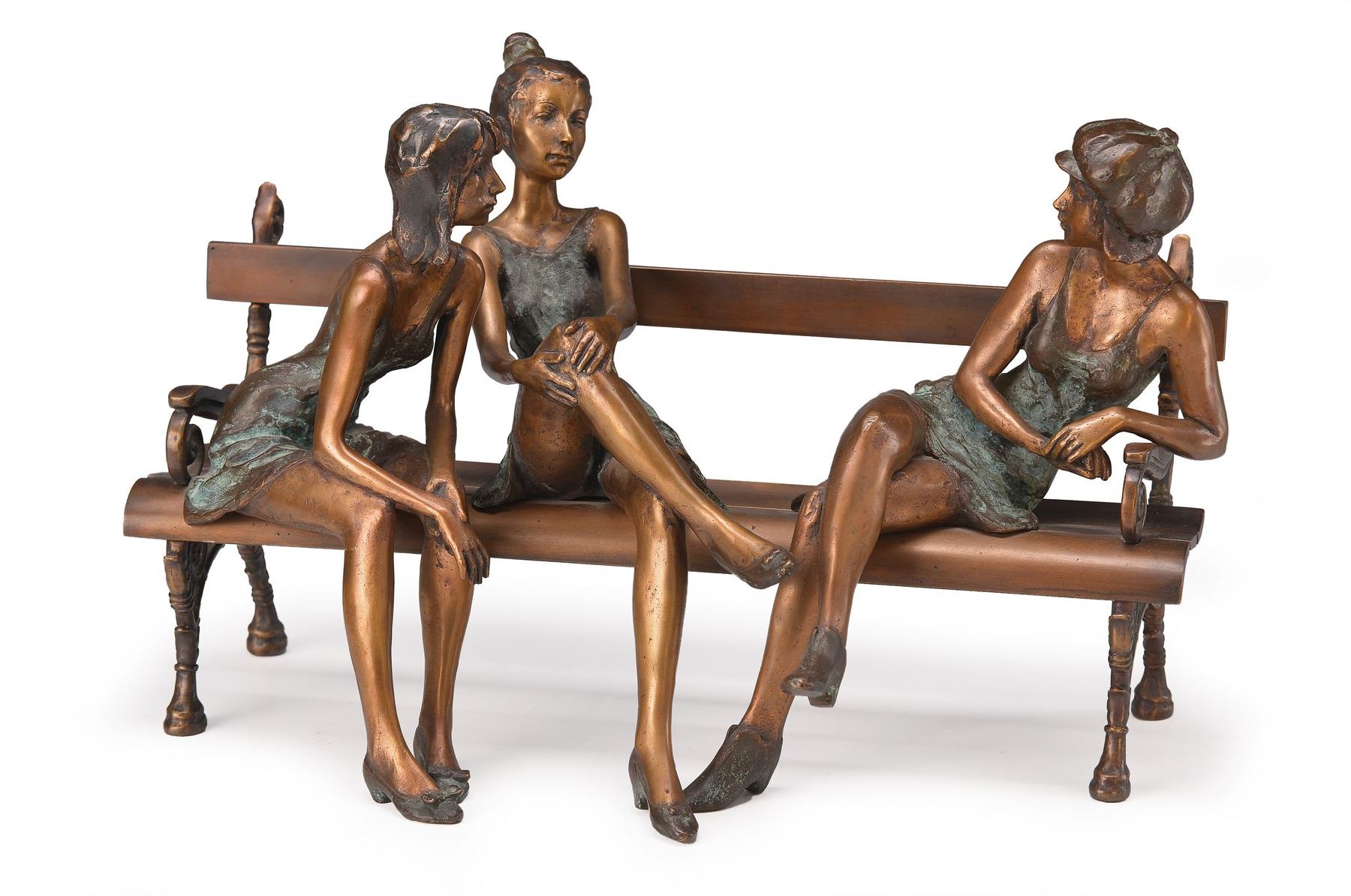 Laszlo Kutas, geb. 1936 in Budapest, 3 Mädchen auf der Bank, Bronzeskulptur, sign., ca. 42x26 cm, inkl. Zertifikat