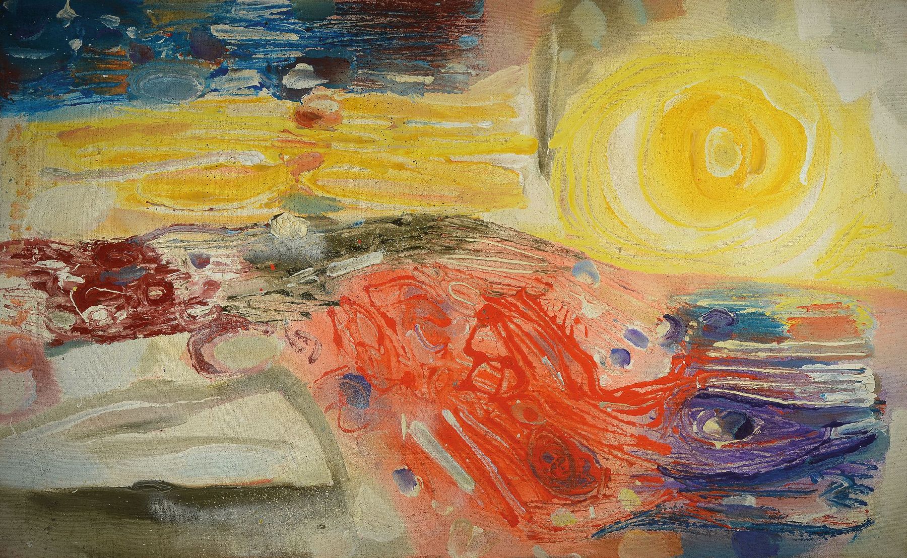 Rudi Baerwind, 1910-1982, Arbre Soleille, 1969, Öl/Lwd, verso sign., dat. und betitelt, verso Etikett der Galerie anheftend, ca. 156x96 cm, Rahmen, ...