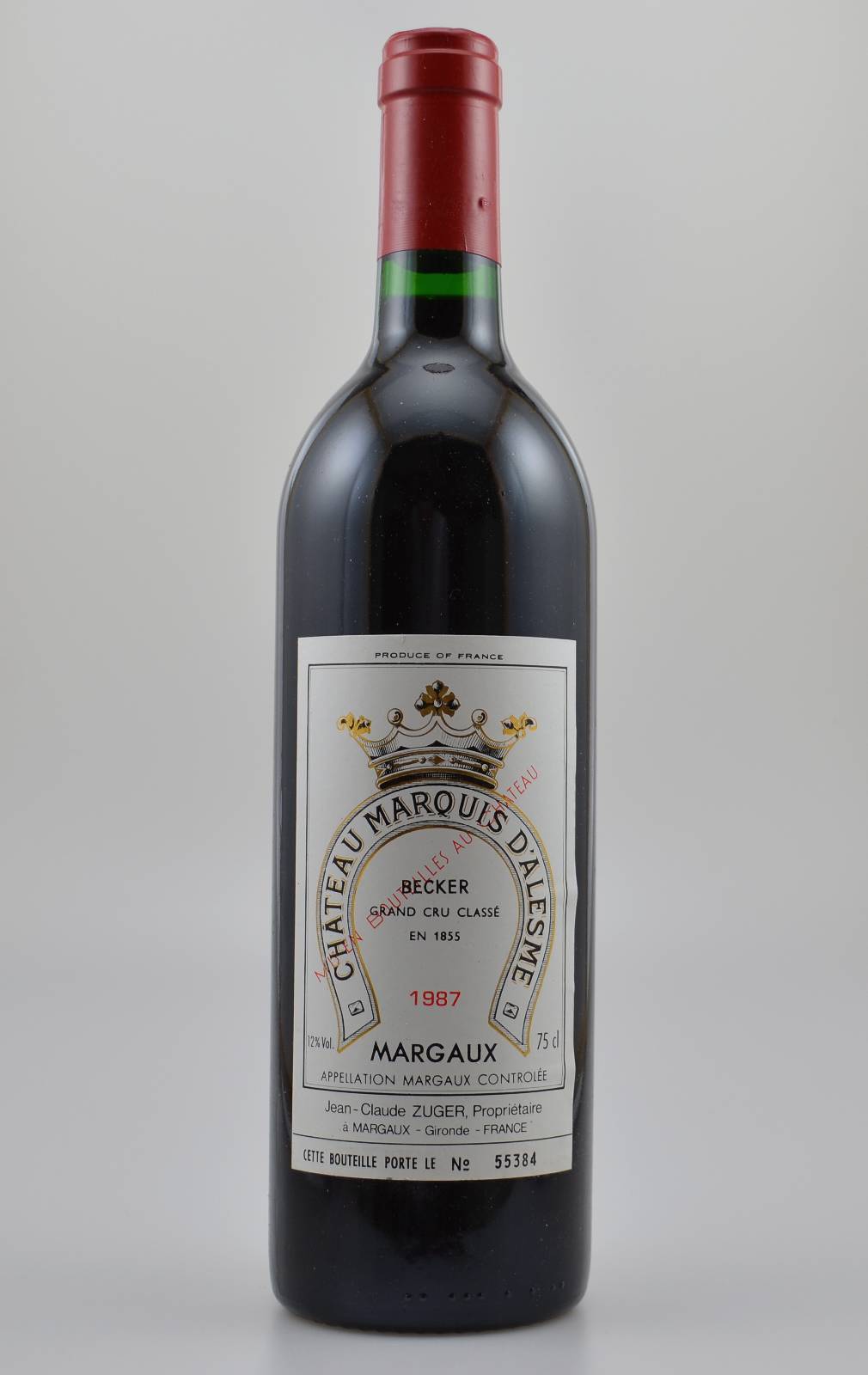 6 Flaschen 1987 Chateau Marquis D'Alesme, Margaux, Grand Cru Classe, je ca. 75 cl, 12 % Vol., Füllstände: je ca. into neck, Kapseln z.T. l. ...