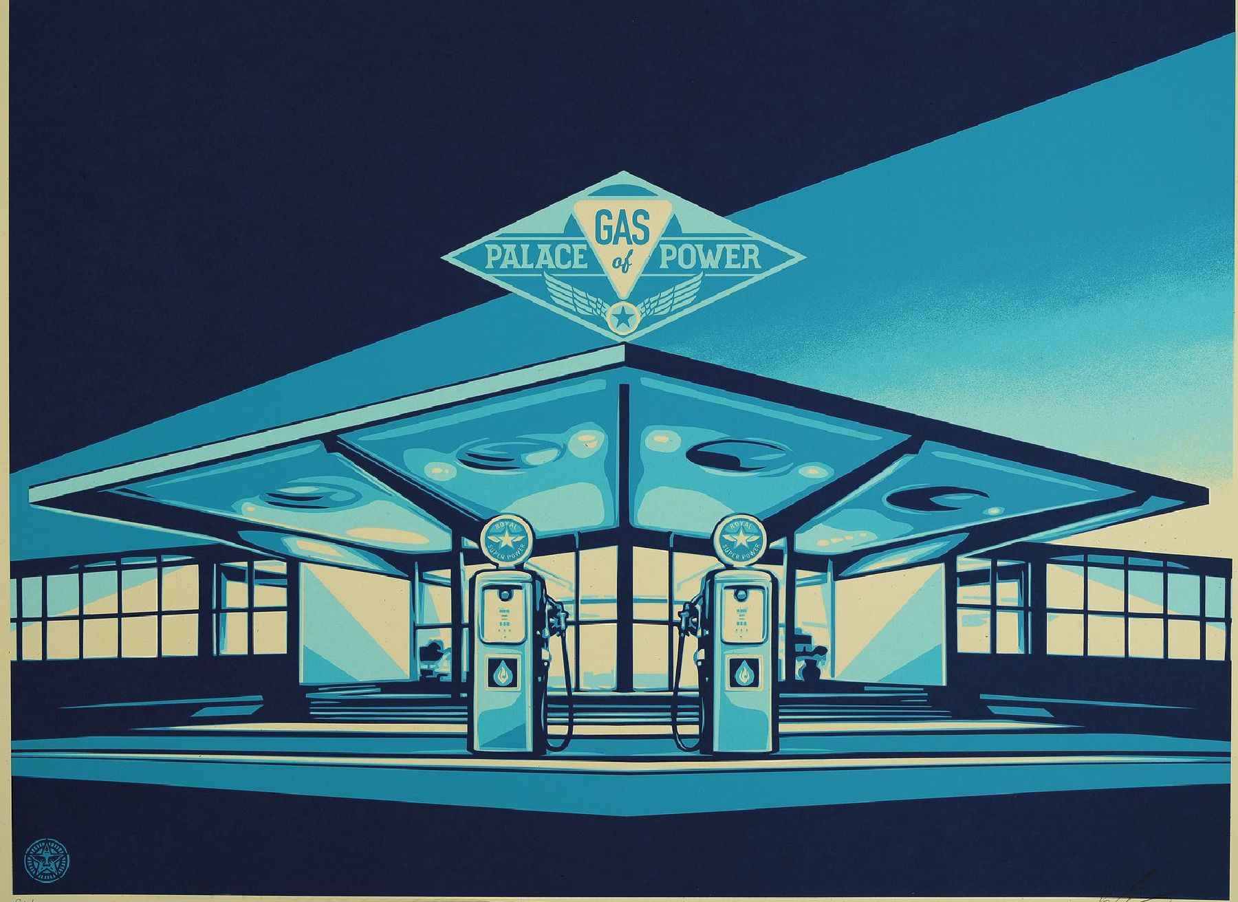 Shepard Fairey, geb. 1970, Gas - Palace of Power, Farbserigraphie, handsign., num. 91/450, Blattgr. 46x61 cm, inkl. Zertifikat