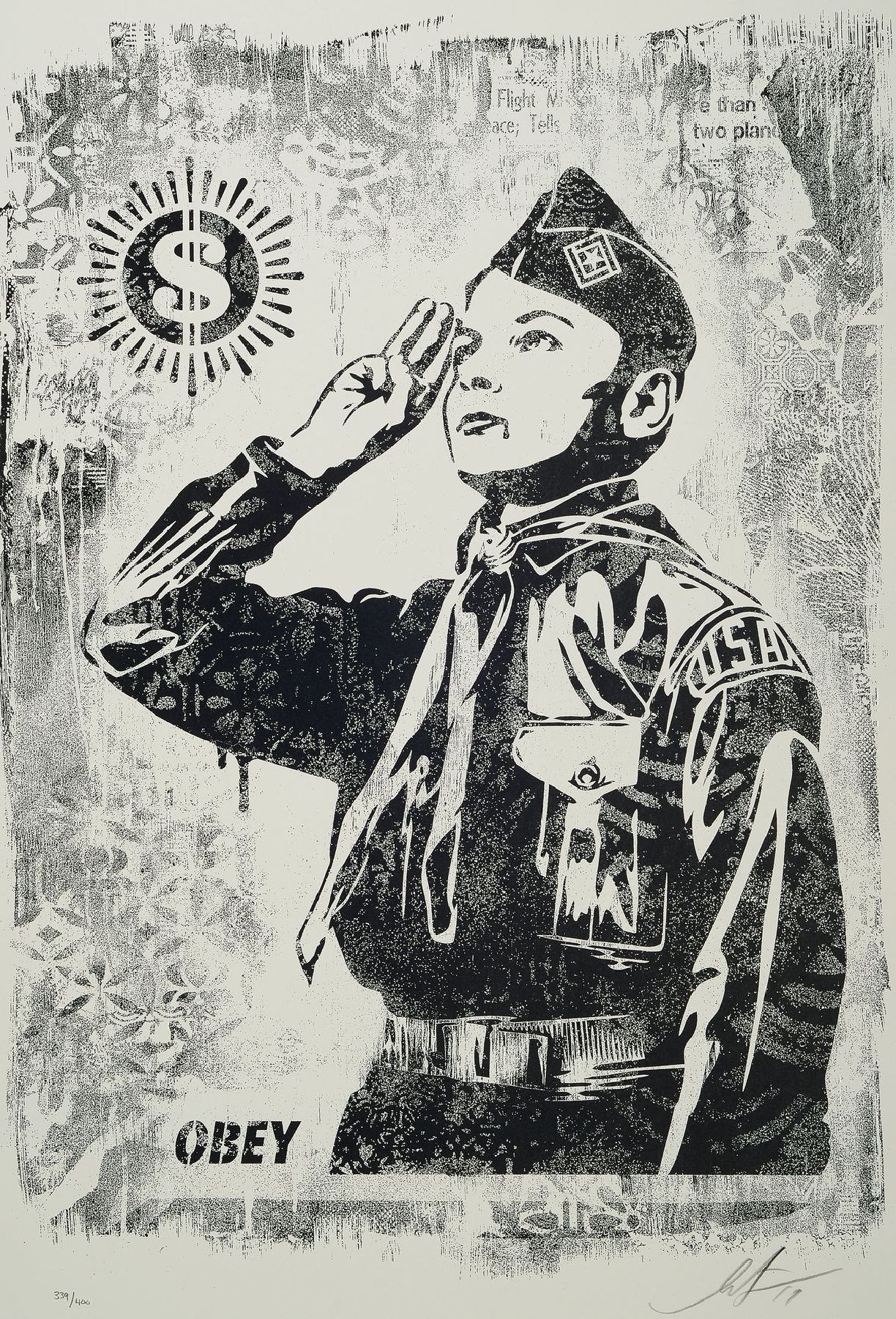 Shepard Fairey, geb. 1970, Obey, 2017, Farbsiebdruck - damaged stencil, handsign., num. 339/400, Blattgr. 61x46 cm