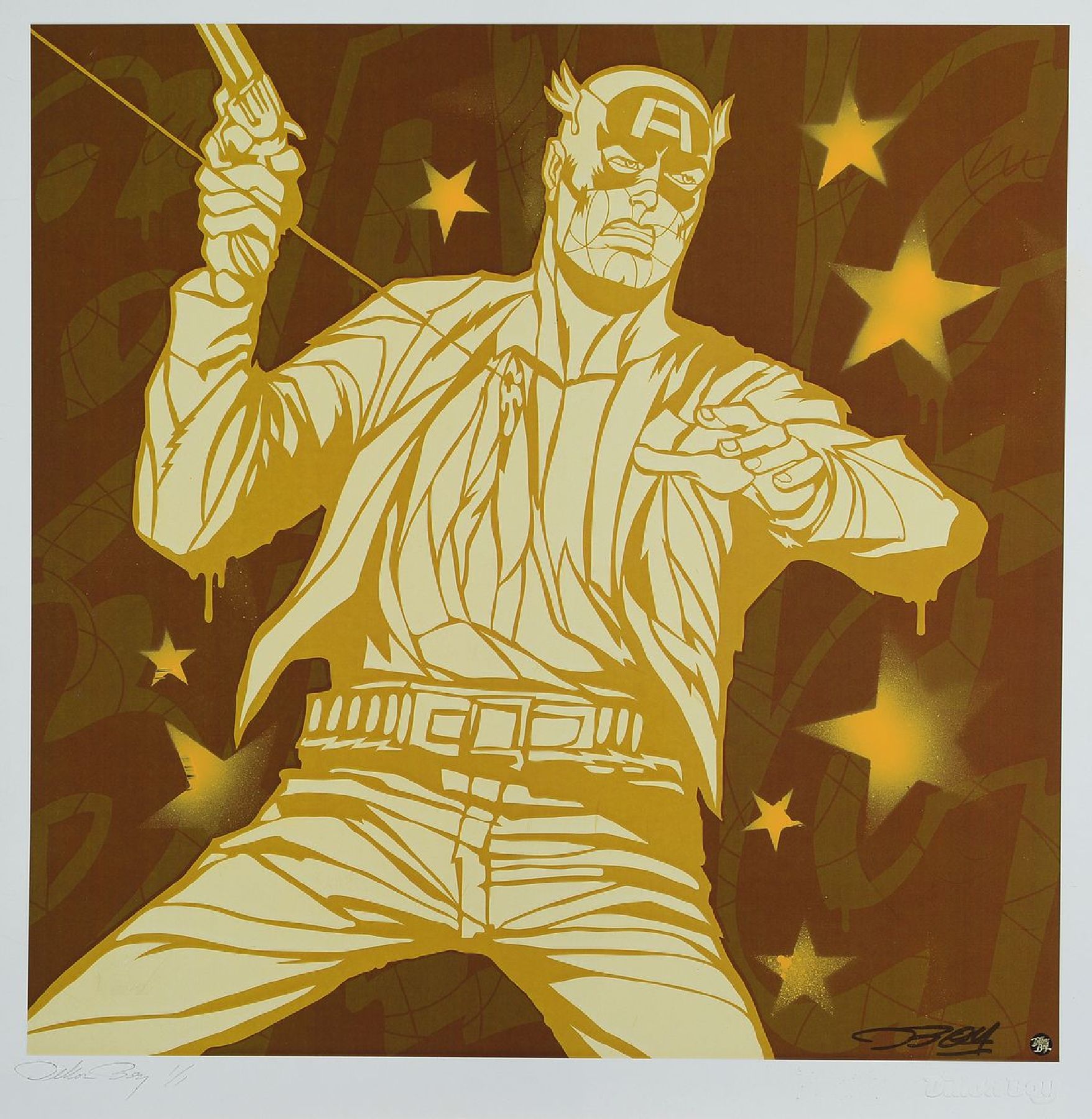 Dillon Boy, geb. 1979, Amerikanischer Street Artist, übermalte Serigraphie, sign., num. 1/1, Blattgr. 46x46 cm