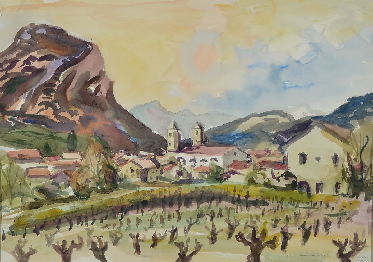 Karl Hufnagel, 1906-1995, Franz St. Hyppolyte, Aquarell, sign., betitelt, dat. 19.4.77, Blattgr. 43x61 cm
