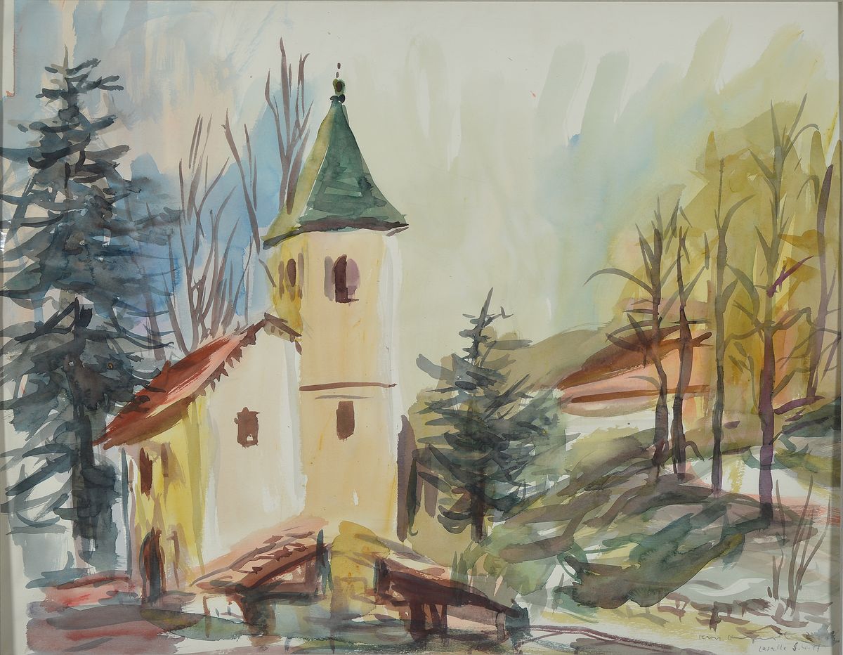 Karl Hufnagel, 1906-1995, Lasalle Frankreich, Aquarell, sign., dat. 9.4.77, Blattgr. 49,5x61 cm, im PP