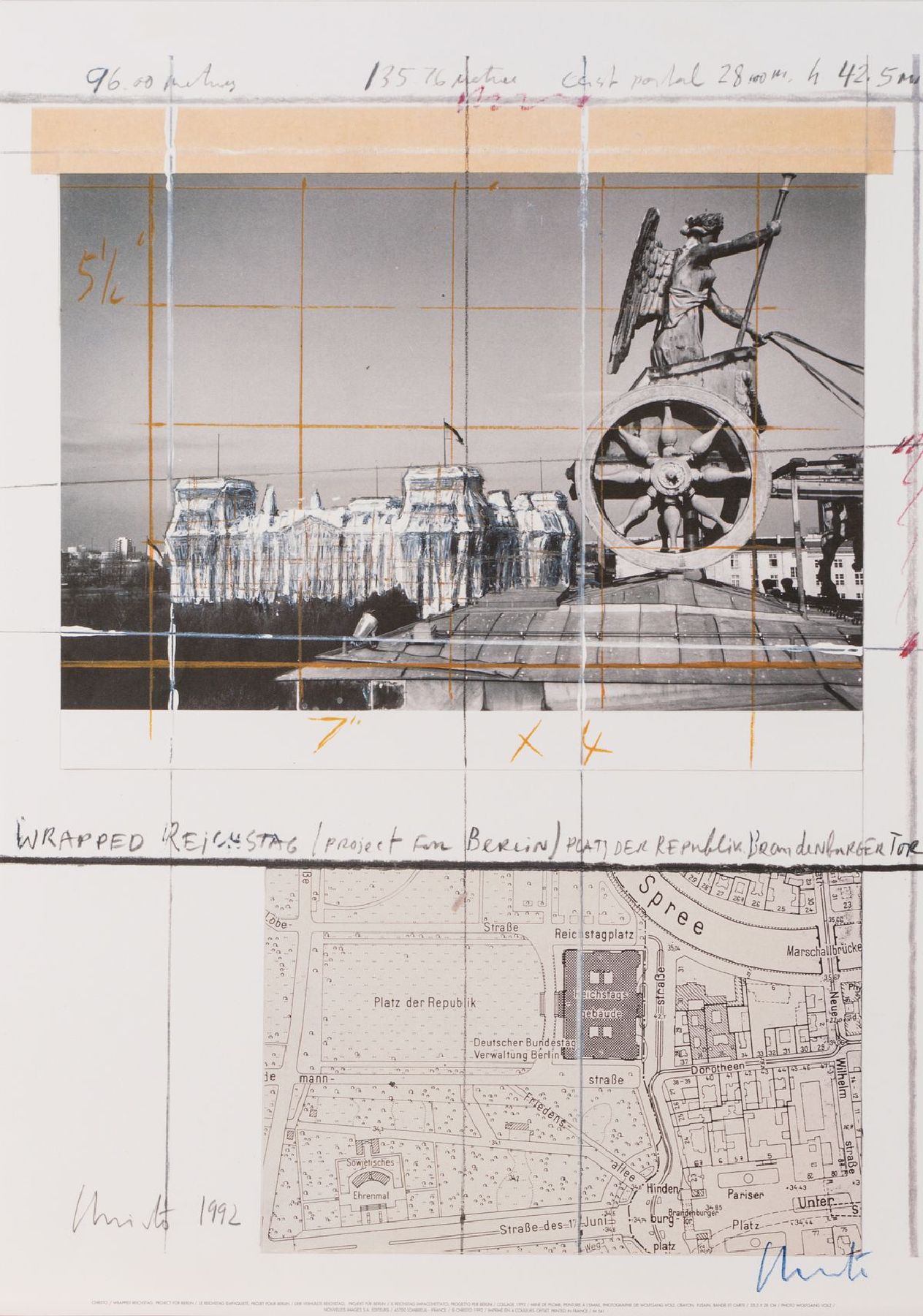 Christo, geb. 1935, Wrapped Reichstag, Farboffset, im Druck sign. und dat. 1992, zusätzlich handsign., Blattgr. 70x50 cm