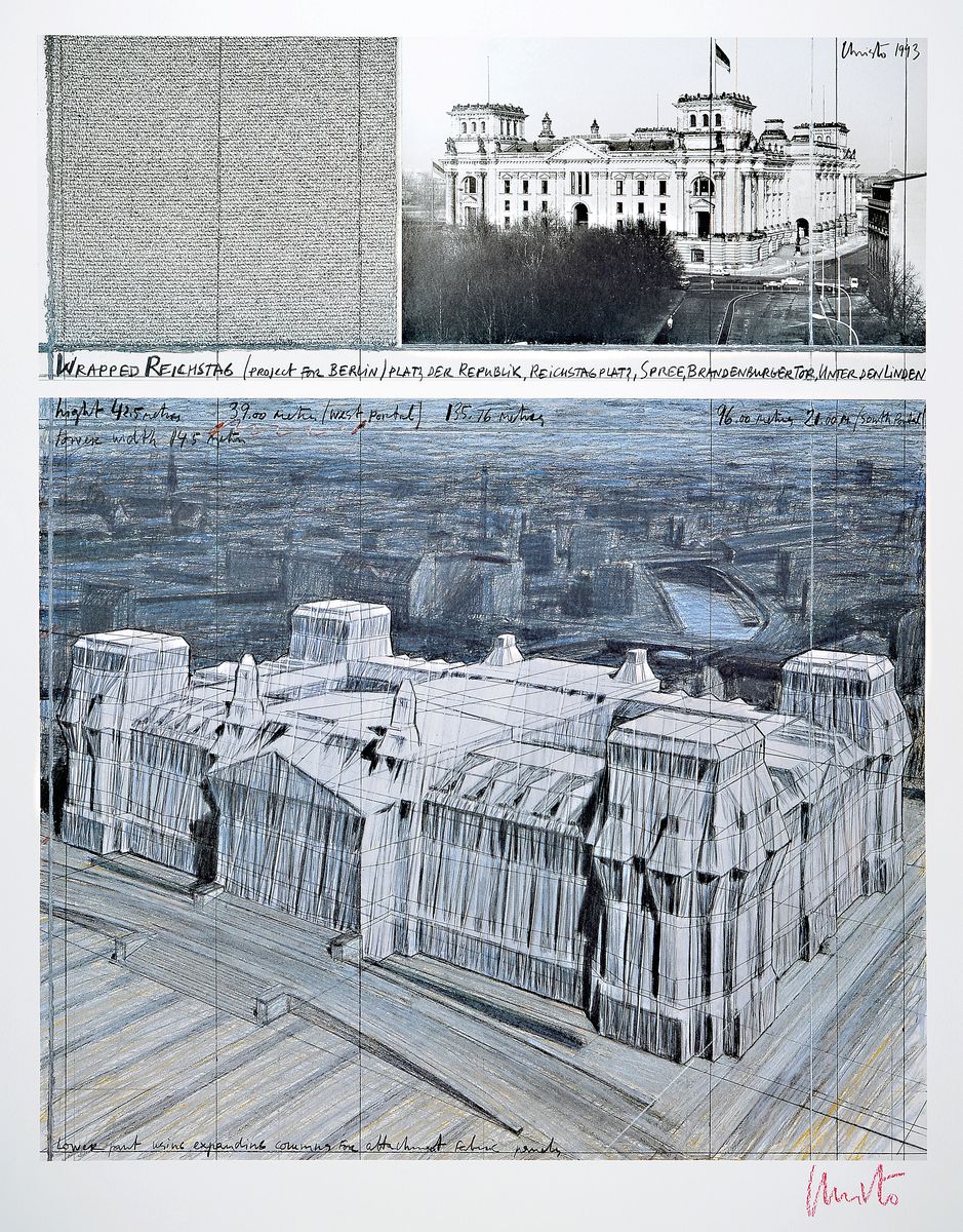 Christo, geb. 1935, Wrapped Reichstag, Farboffset, handsign., Blattgr. 100x70 cm