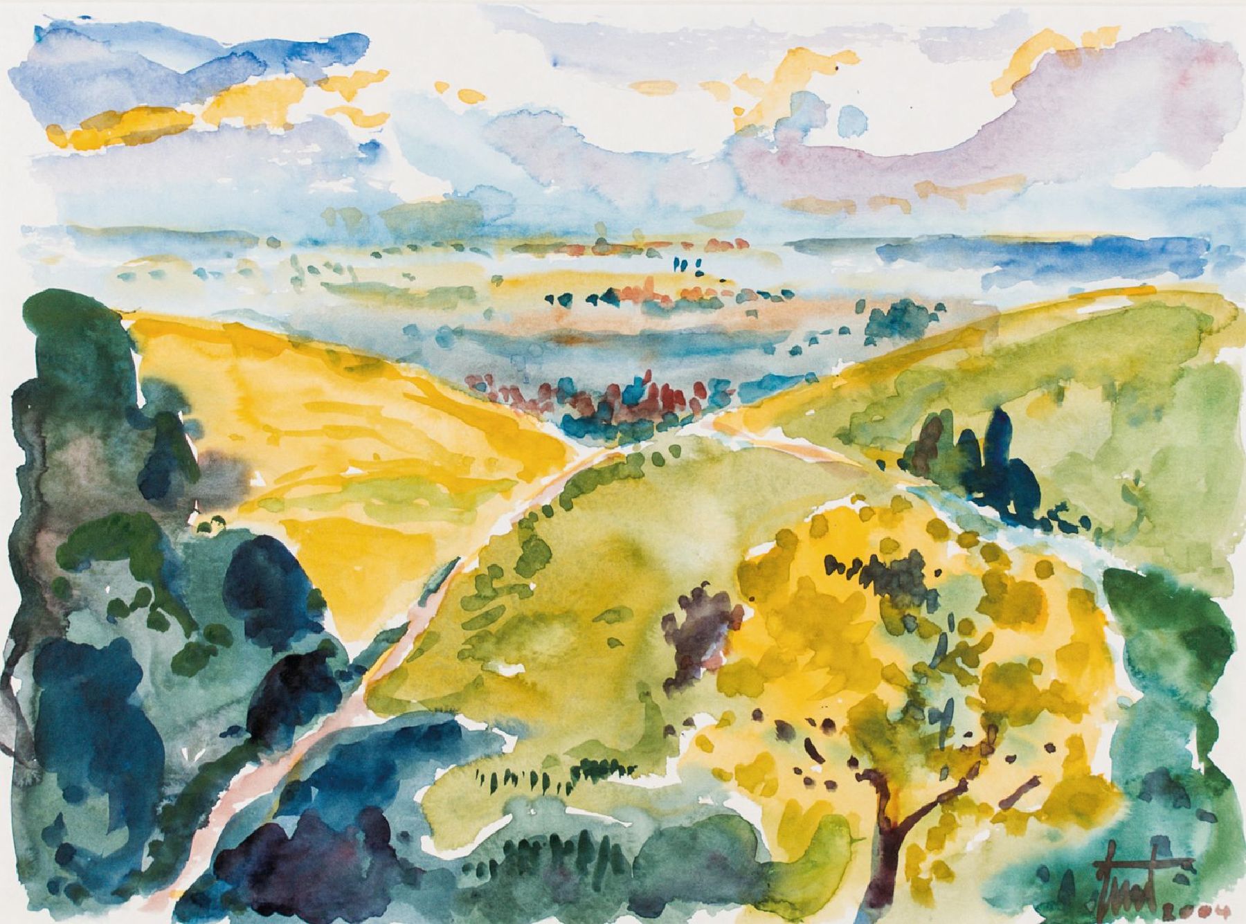 Georg Günther Zeuner, 1923 Dresden - 2011 Speyer, Landschaft III, Aquarell, sign., dat. 2004, ca. 34x46 cm, unter Glas gerahmt, gesamt 53x63 cm