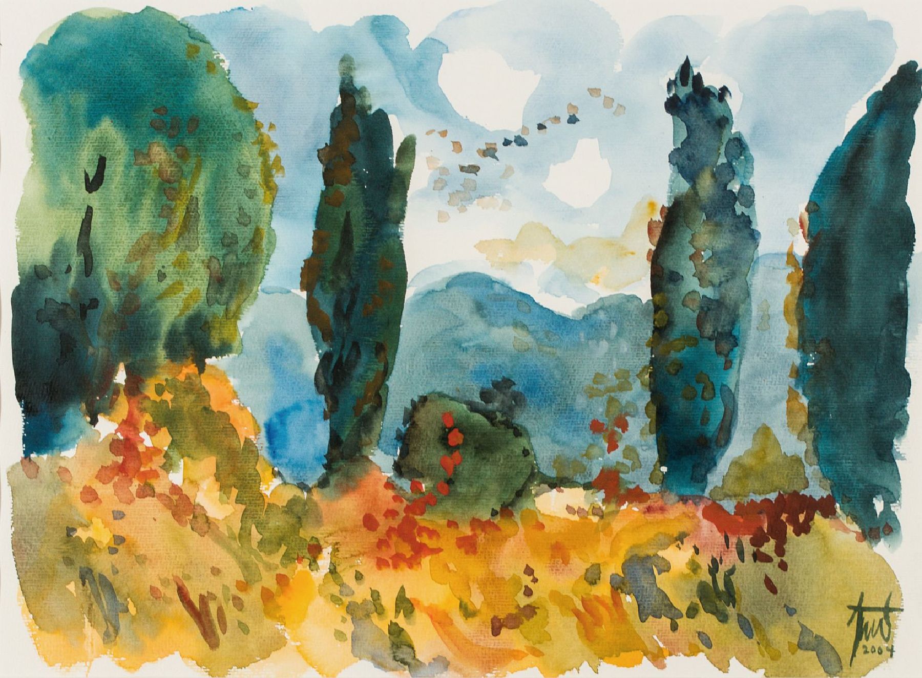 Georg Günther Zeuner, 1923 Dresden - 2011 Speyer, Landschaft II, Aquarell, sign., dat. 2004, ca. 34x46 cm, unter Glas gerahmt, gesamt 53x63 cm