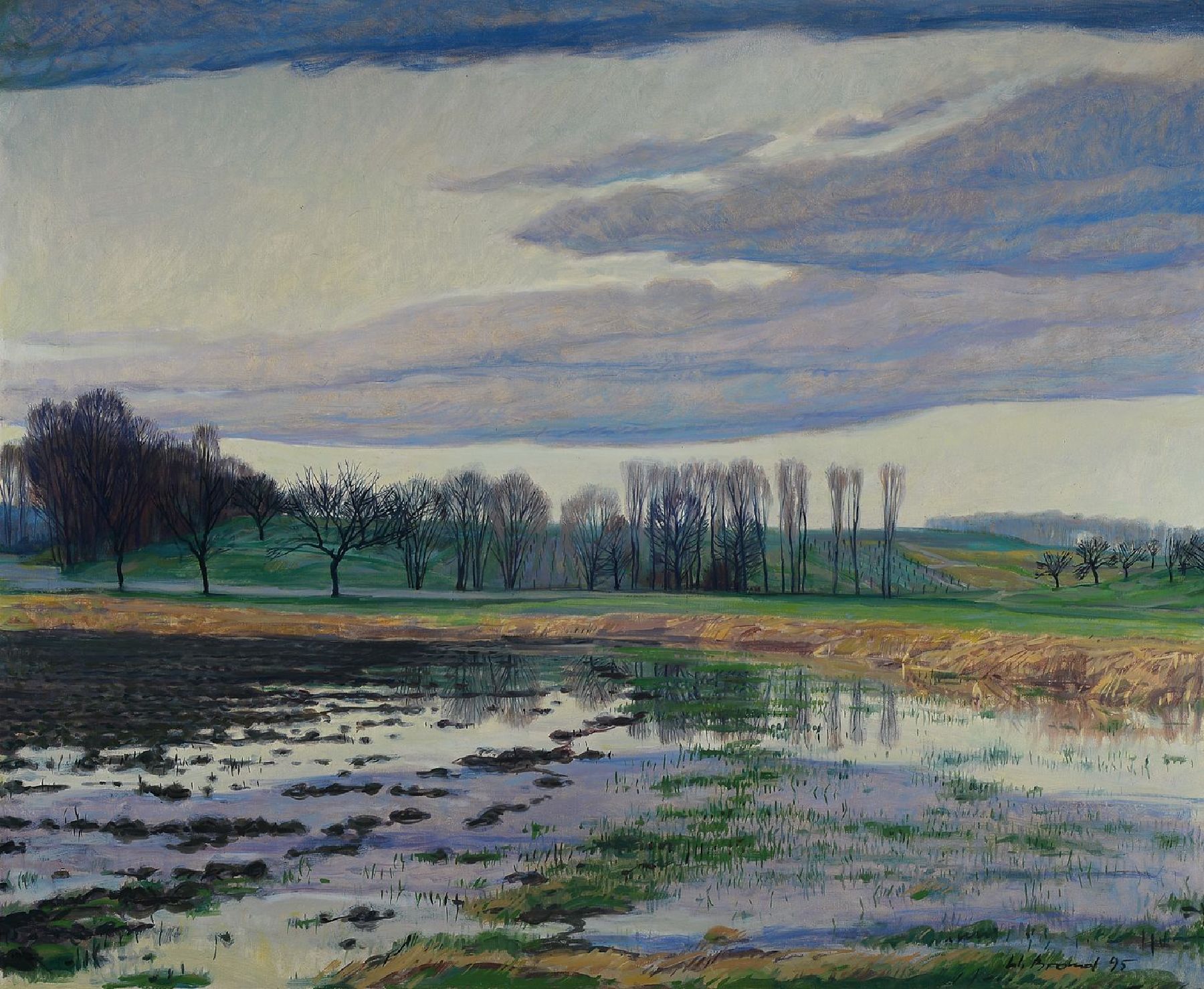 Werner Brand, geb. 1933 Löbau, Hochufer Rülzheim - Rheinzabern, Öl/Lwd, sign., dat. 95, ca. 69x84 cm, Rahmen