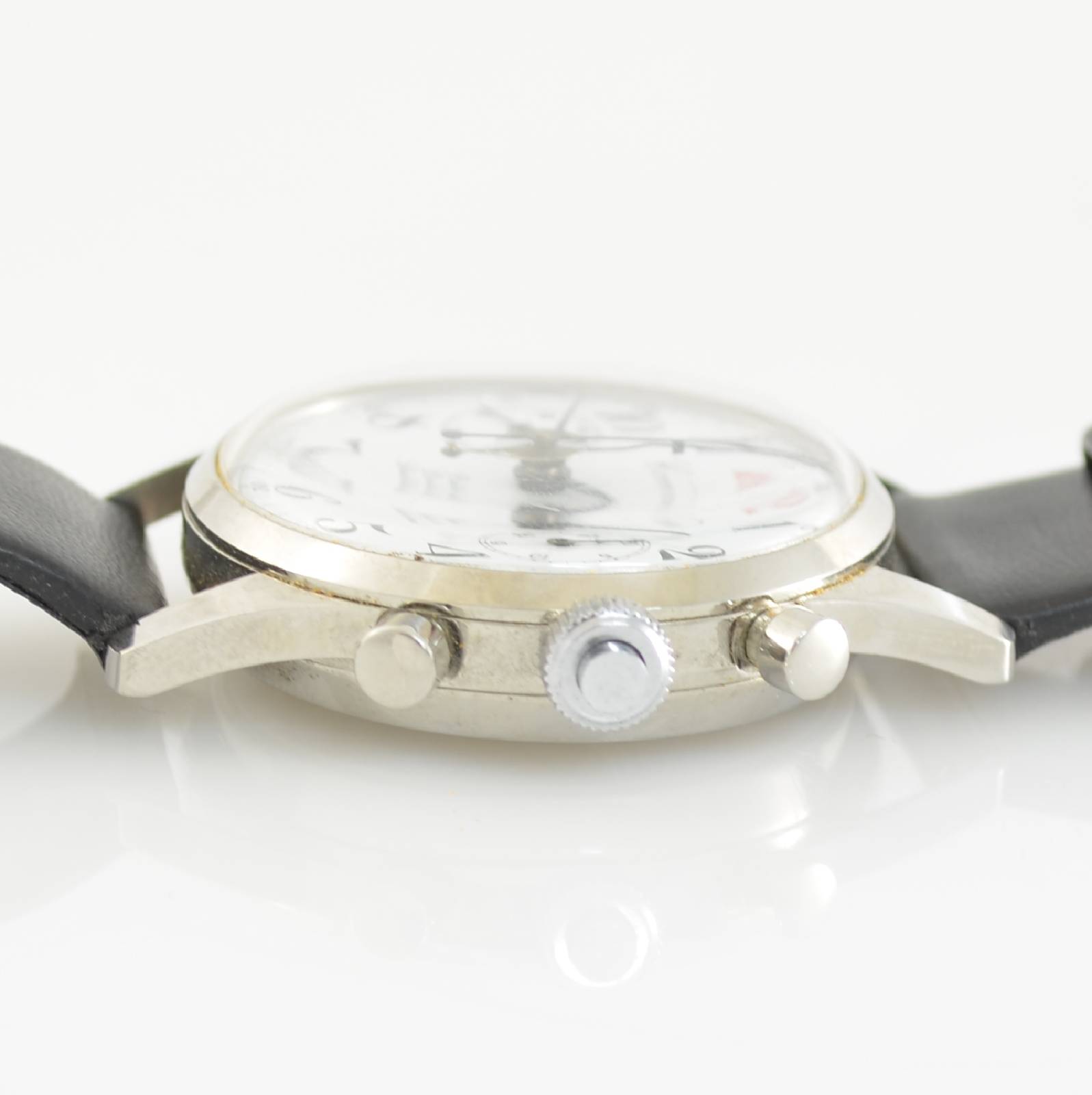 Detail c: COMOR Armbandchronograph Patent Dubey & Schaldenbrand Semi Rattrapante, Handaufzug, entwickelt Ende 1940er Jahre, hier aus Restbeständen remontiert ...