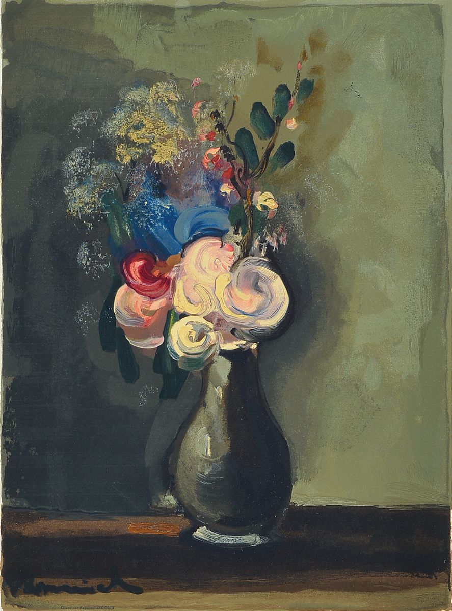 Maurice de Vlaminck, 1876-1958, Rose pompom, Farbholzschnitt, drucksigniert., Druck Raymond Jacquet, Paris 1960, ca. 37x27 cm, unter Glas gerahmt, ...