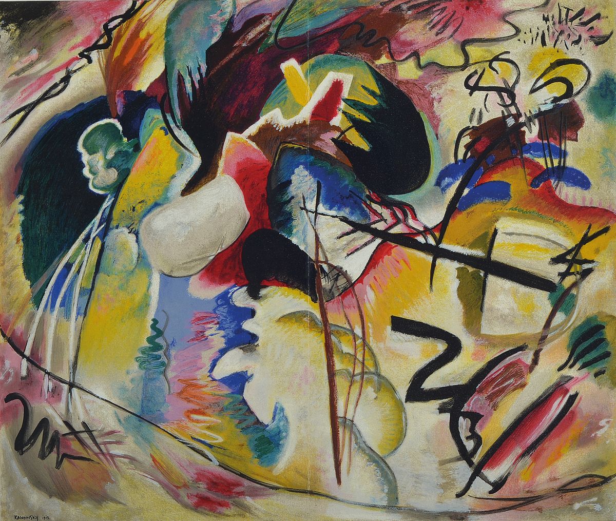 Wassily Kandinsky, 1866-1944, Tableau avec formes blanches, Farblithografie, drucksigniert,Druck Mourlot Maeght, Paris 1962, ca. 37x44 cm, unter Glas ...
