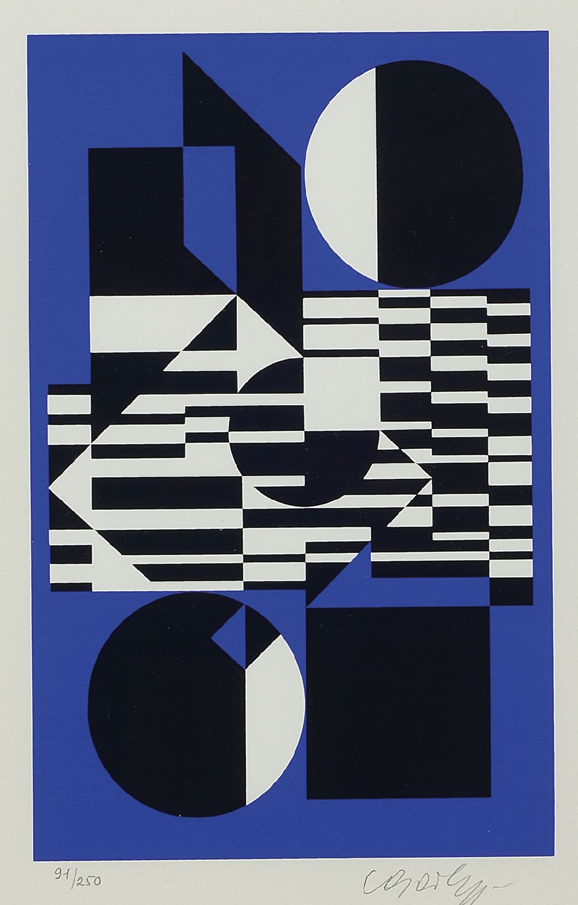 Victor Vasarely, 1906-1997, Komposition, Farbserigraphie, handsign., num. 91/250, ca. 27x19 cm, unter Glas gerahmt, gesamt 51x41 cm