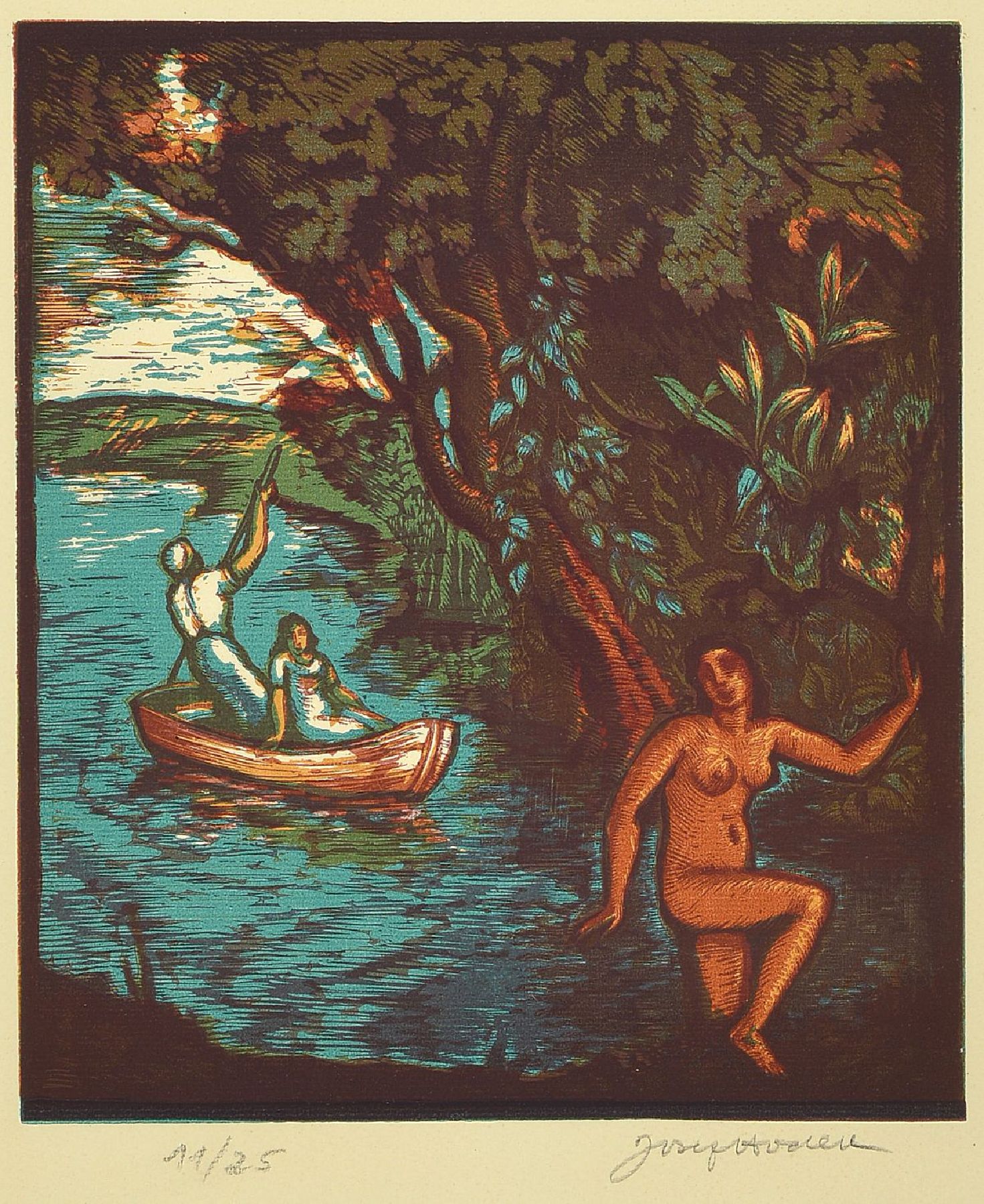 Detail c: Josef Hodek, 1888-1973, Quellen des Frühlings, Konvolut aus 2 Farbholzschnitten, je handsign., num. 11/25, ca. 29x23 cm, je unter Glas gerahmt, ...