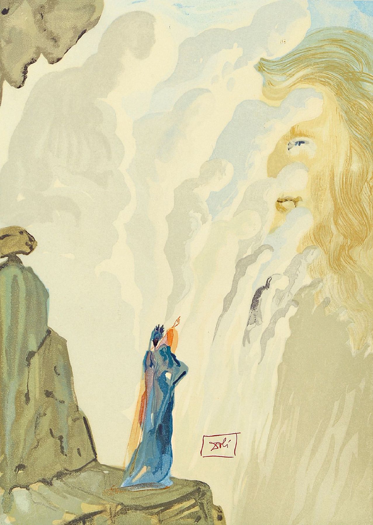 Salvador Dali, 1904-1989, Dante erlangt das Augenlicht zurück, aus "Die göttliche Komödie" 1960, Farbholzschnitt auf Rives, im Druck ...