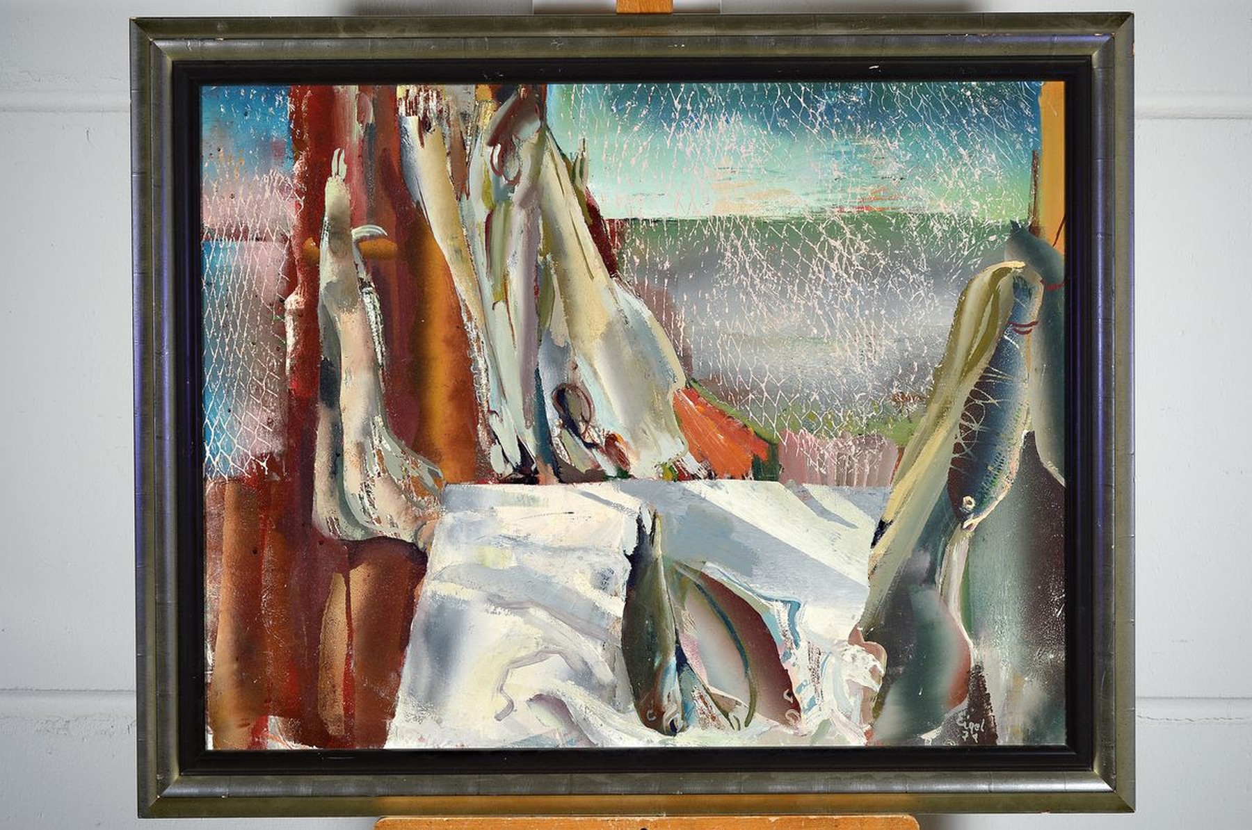 Detail k: Istvan Eigel, 1922-2000, Halak es koponyak, Öl/Hartfaser, rechts unten signiert und dat. 79, rückseitig betitelt, ca. 60x79cm, R.
