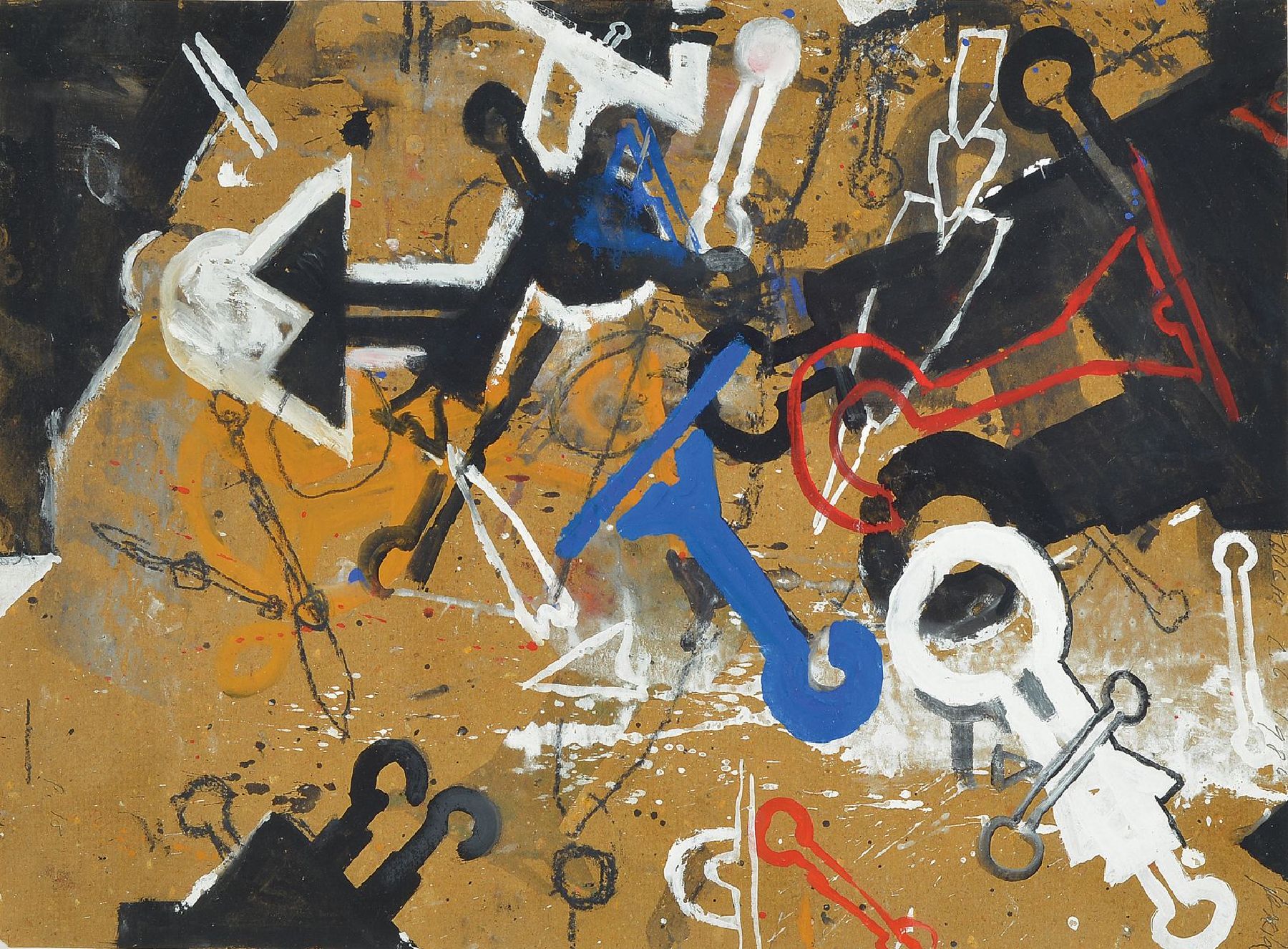 Heinz Adochi, geb. 1954, zwei Werke: Mischtechnik auf Papier, abstr. Komposition, bez. Perzia ?, P18, signiert und dat. 1986, 60 x 44.5cm/83 x 63 cm, ...