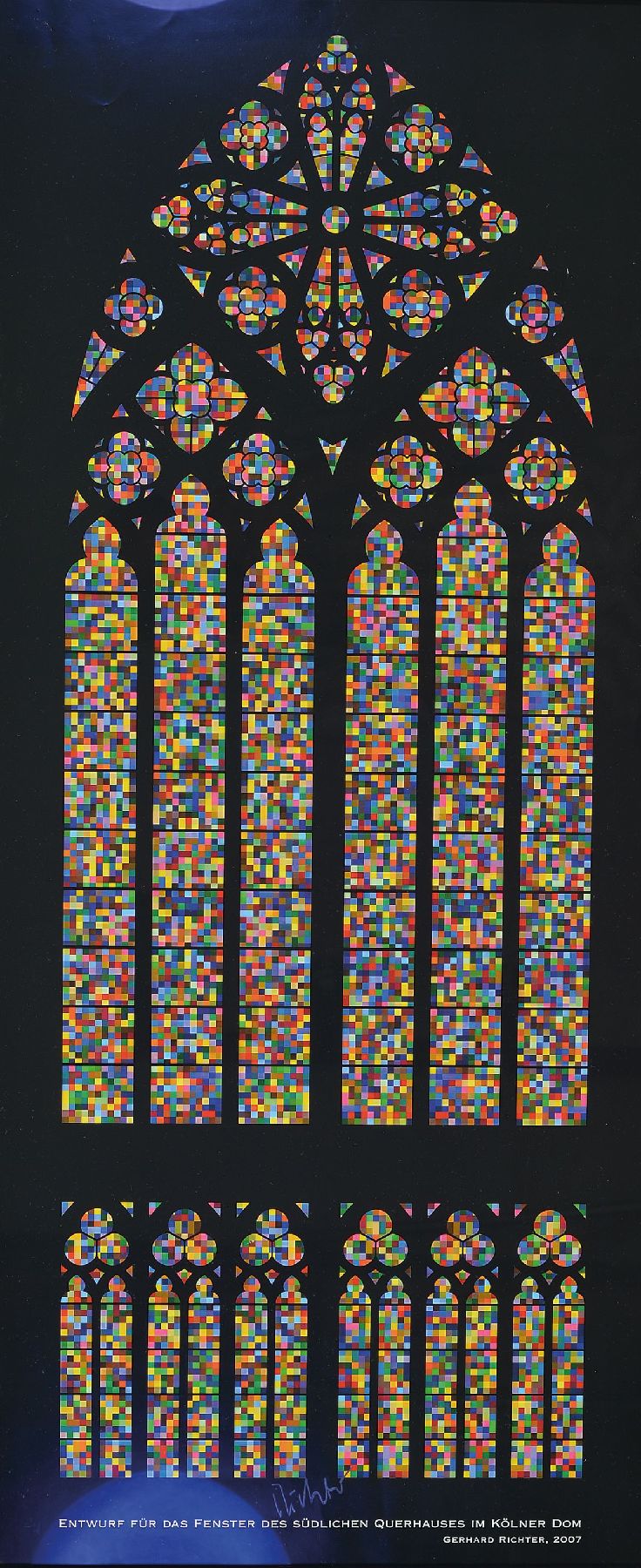 Gerhard Richter, geb. 1932, Entwurf für das Fenster des südlichen Querhauses im Kölner Dom, großes Offset-Litho, handsigniert, 139 x 60 cm/104 x ...