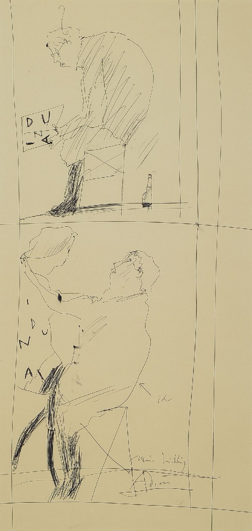 Horst Janssen, 1929-1995, Kugelschreiberzeichnung, "Mein Liebling Adieu", unsigniert, ca. 53.5 x 26 PP Ausschnitt, Rahmen: 71 x 51 cm